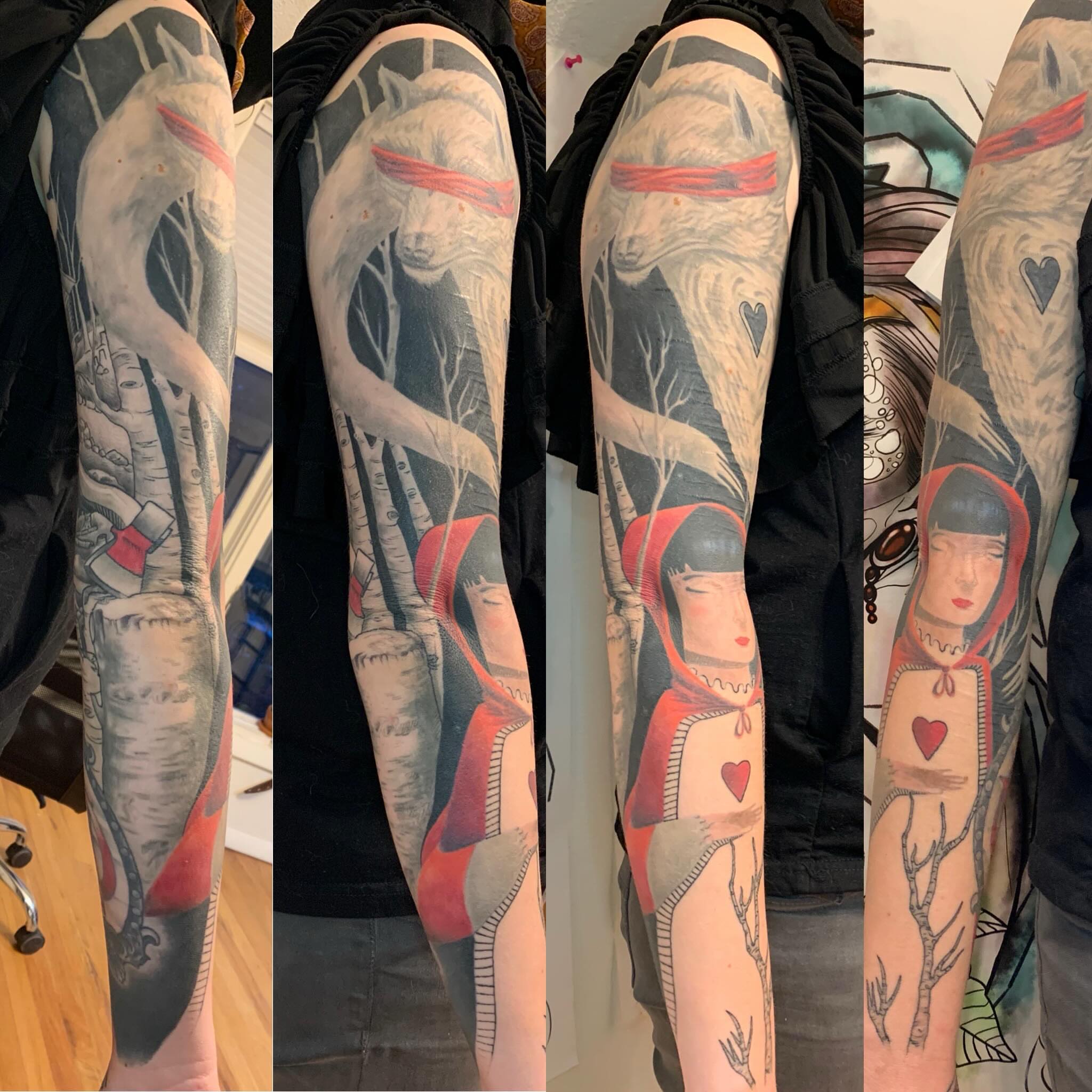 Little red riding hood illustrative tattoo on the forearm by Micha Sol