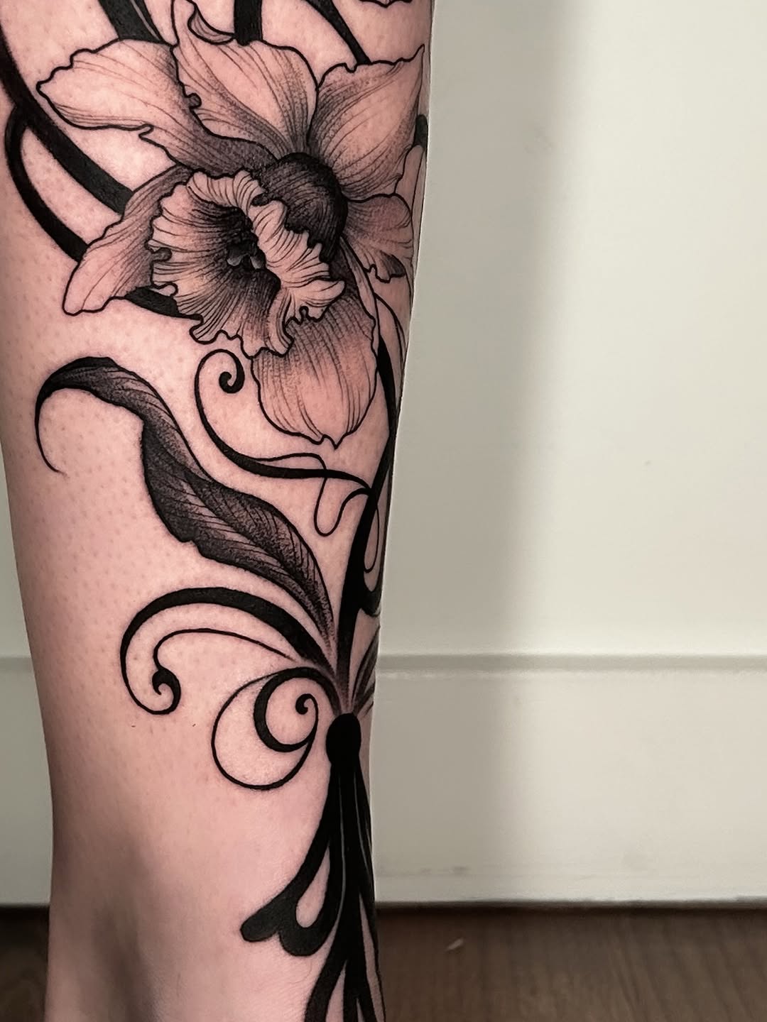 Tattoo by @crystalthornstattoo — black_and_grey, ornamental