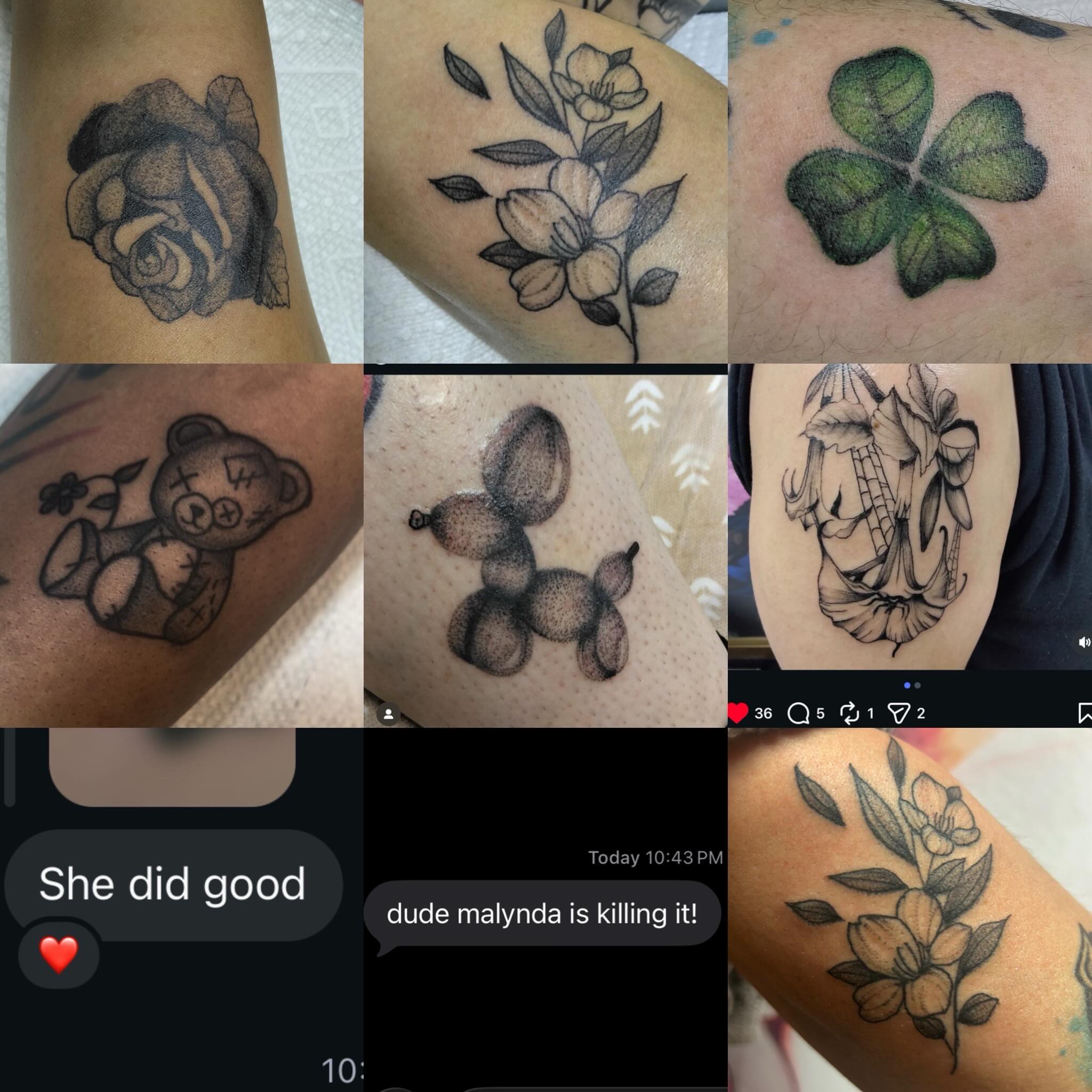Flower black and grey tattoo on the upper arm by Malynda