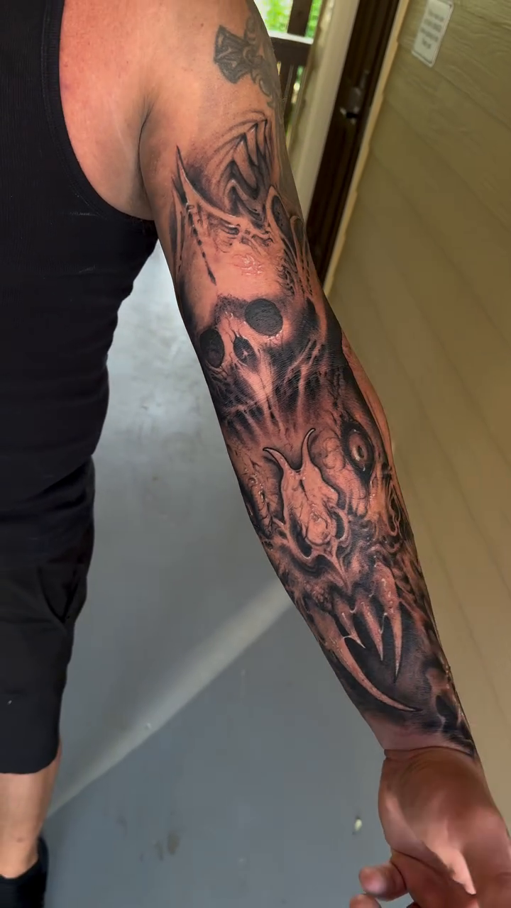 Skull and demonic creature dark realism tattoo by π΅ππππ π―πππππππ