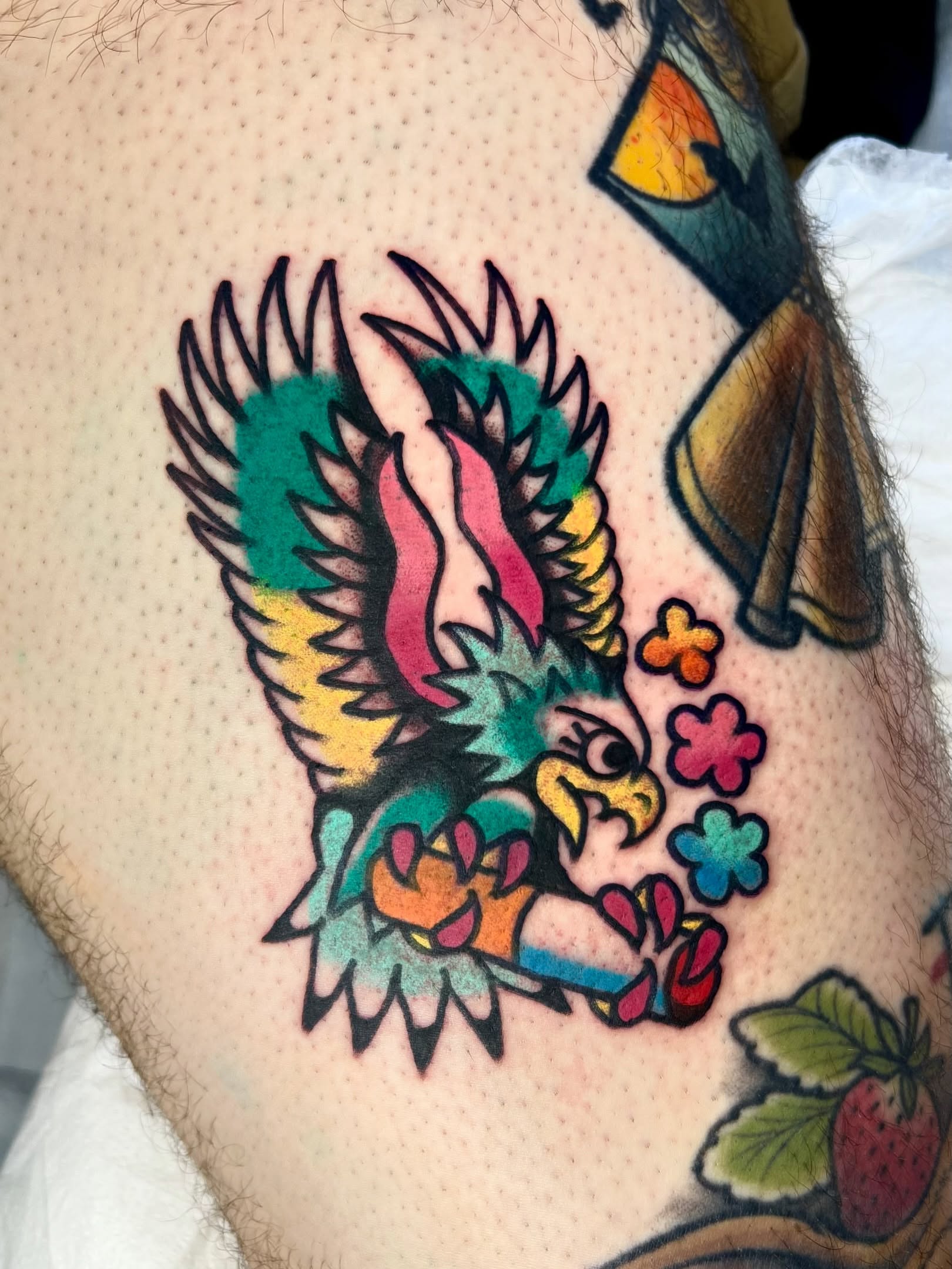 Eagle American traditional tattoo on the thigh by Sierra Mack