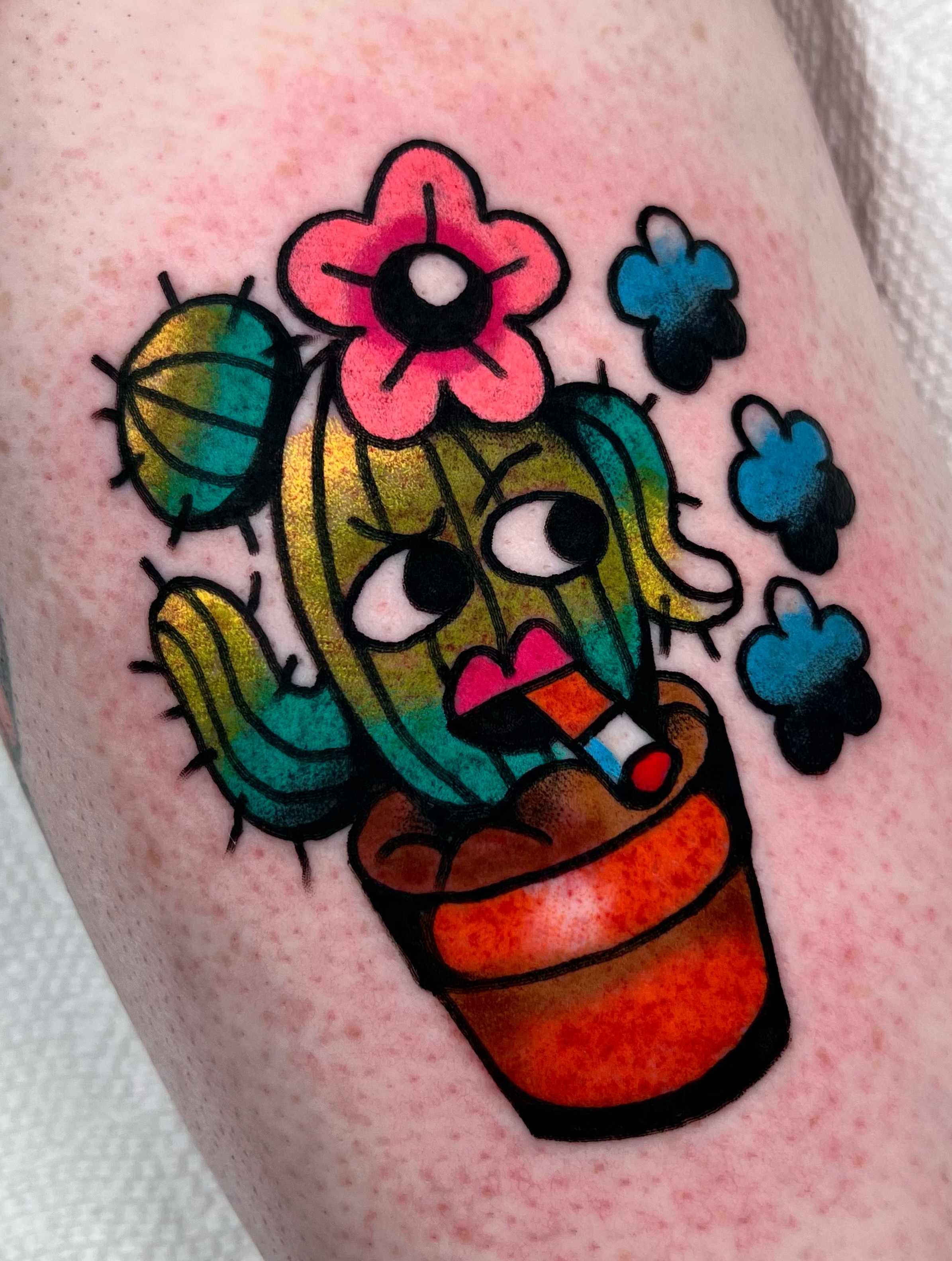 Cactus American traditional tattoo on the forearm by Sierra Mack