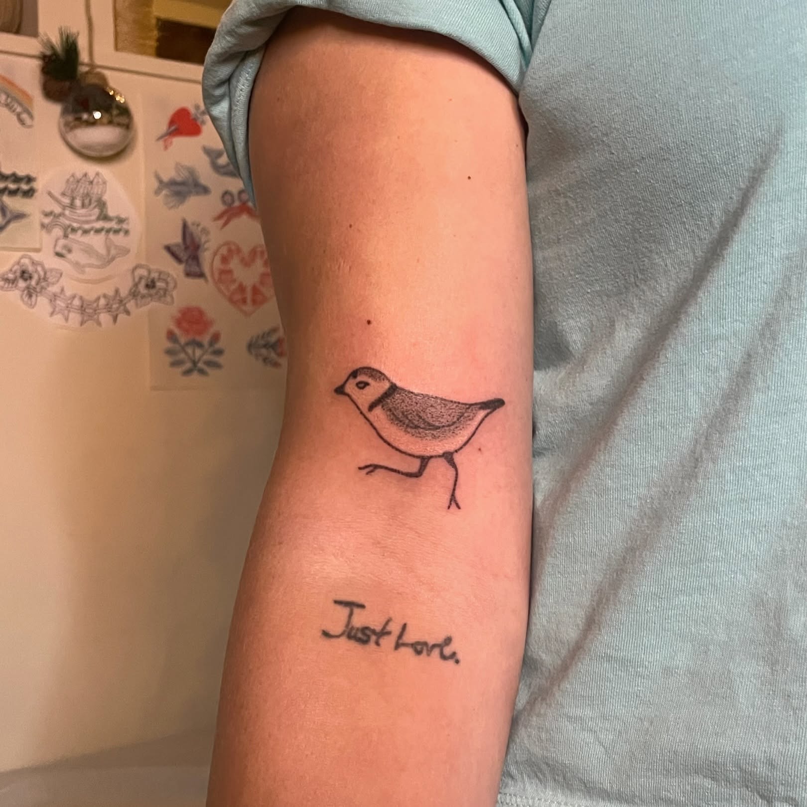 Bird minimalist tattoo on the forearm by Roe