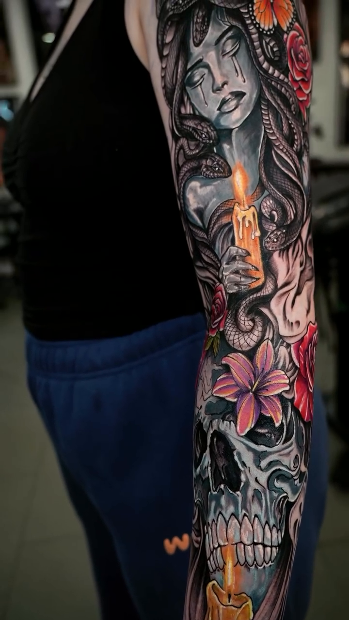 Day of the Dead sleeve realism tattoo by Tattoo Ottawa