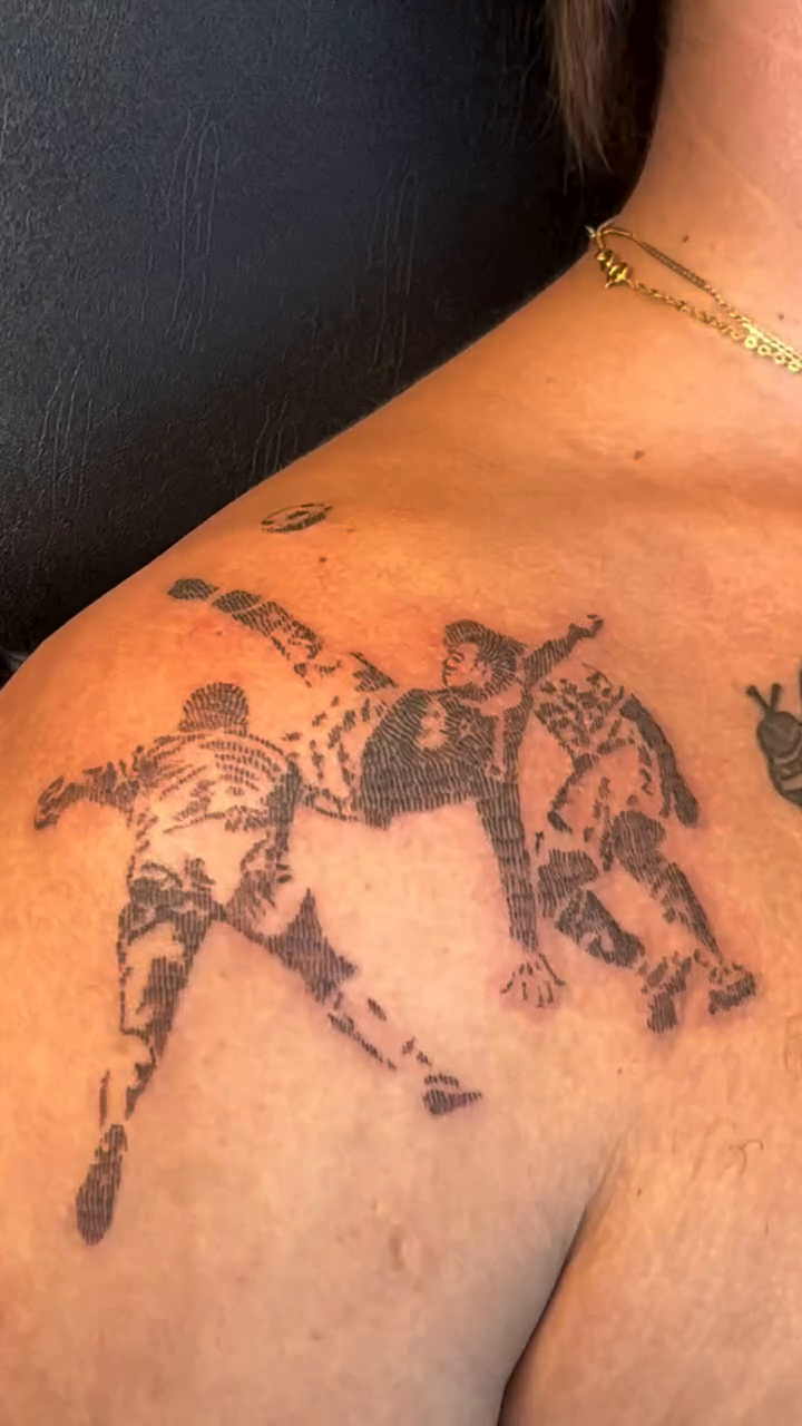 Football players cyber sigilism tattoo on the shoulder by Gap⋆head