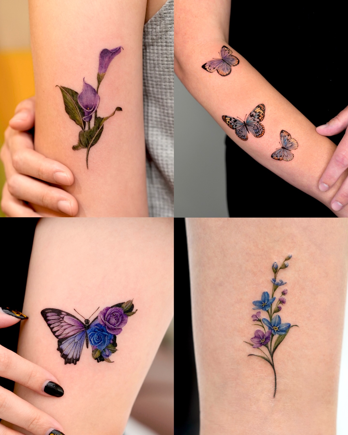 Flowers and butterflies realism tattoo on the forearm by ⟡ 𝙶𝙰𝙾𝙽 ⟡ 제주타투 가온 Jejutattoo