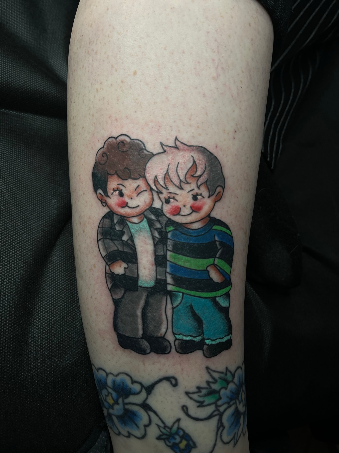 Two boys American traditional tattoo on the forearm by Autumn**🍓NOW BOOKING