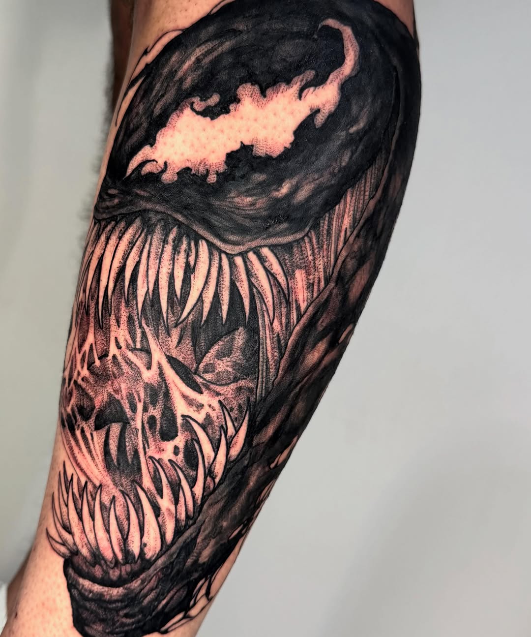Venom face realism tattoo on the forearm by ⚔ Dylan Smith ⚔, Richmond, Virginia