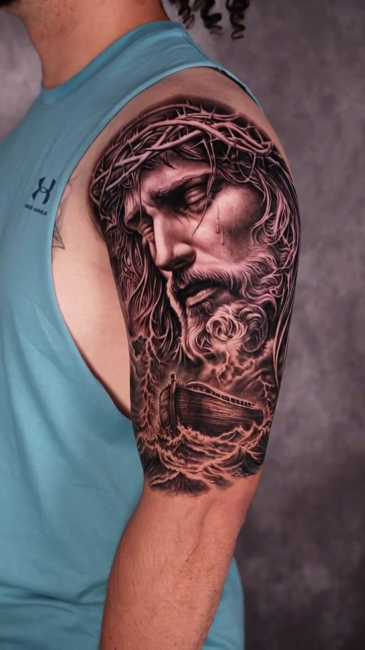 Jesus Christ portrait realism tattoo by Brayan Batista - Tattoo Artist