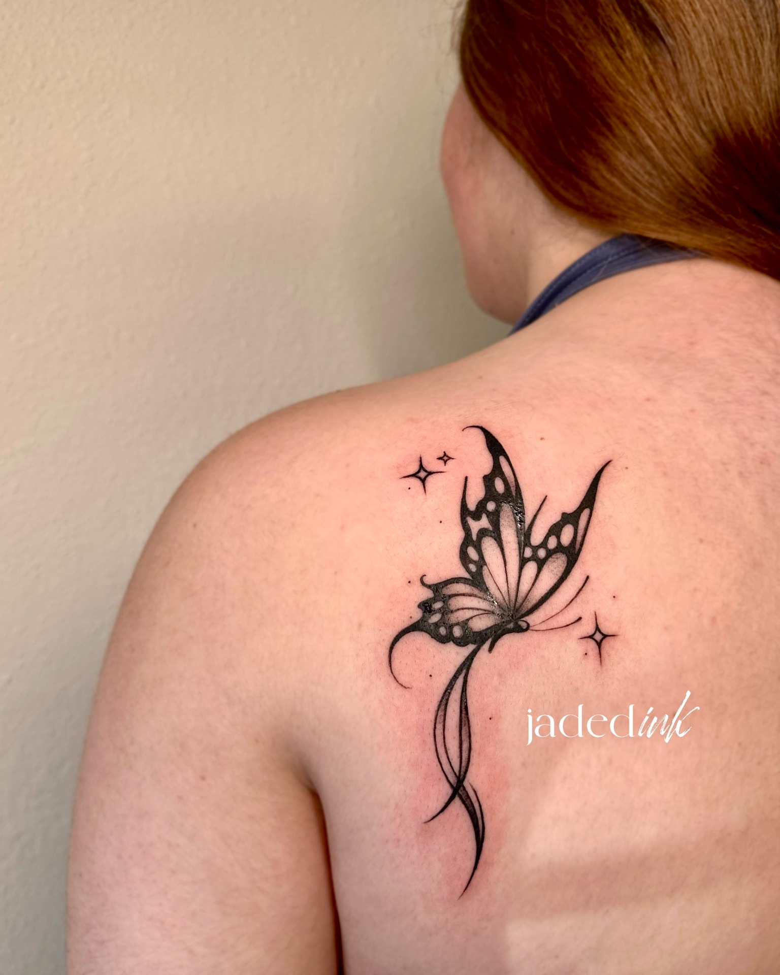 Butterfly dotwork tattoo on the shoulder by 𝑱𝒂𝒅𝒆𝒅 𝑰𝒏𝒌 𝑷𝒆𝒓𝒎𝒂𝒏𝒆𝒏𝒕 𝑴𝒂𝒌𝒆𝒖𝒑 & 𝑻𝒂𝒕𝒕𝒐𝒐