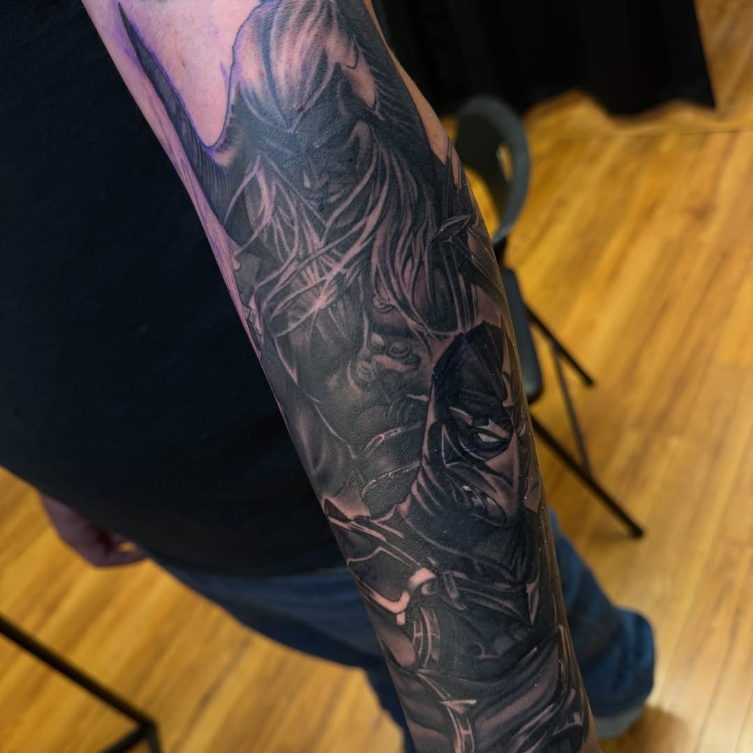 Warrior realism tattoo on the forearm by ✥ Daemon Downing ✥ Kansas Tattoo Artist ✥, Wichita, Kansas