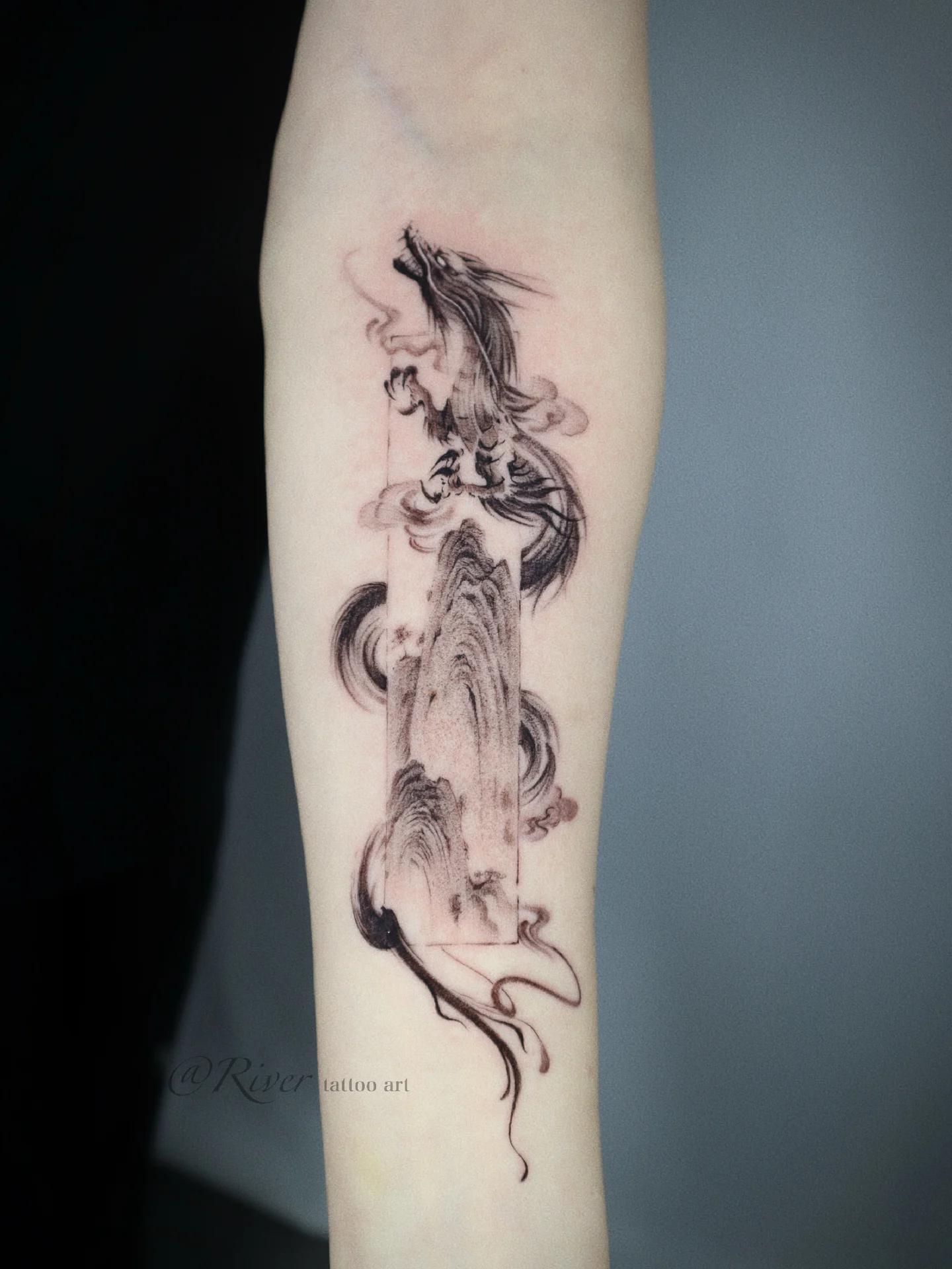 Dragon japanese irezumi tattoo on the forearm by River