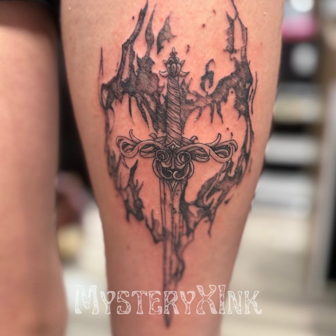 Tattoo by @mysteryxink — black_and_grey