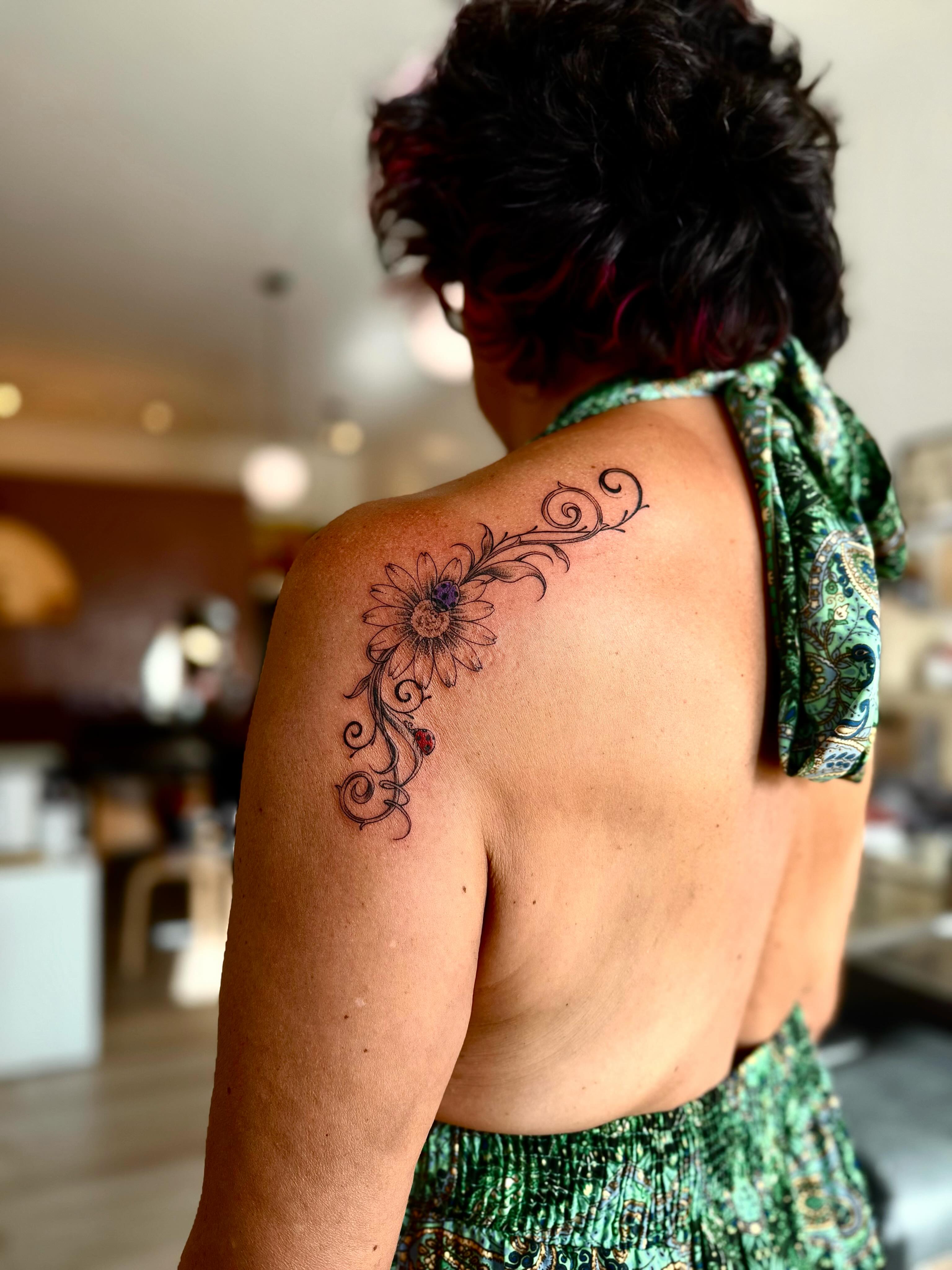 Floral vine ornamental tattoo on the shoulder by MISO ⟡ Bay Area Tattoo Artist