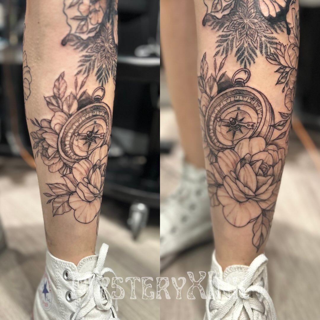Tattoo by @mysteryxink — black_and_grey