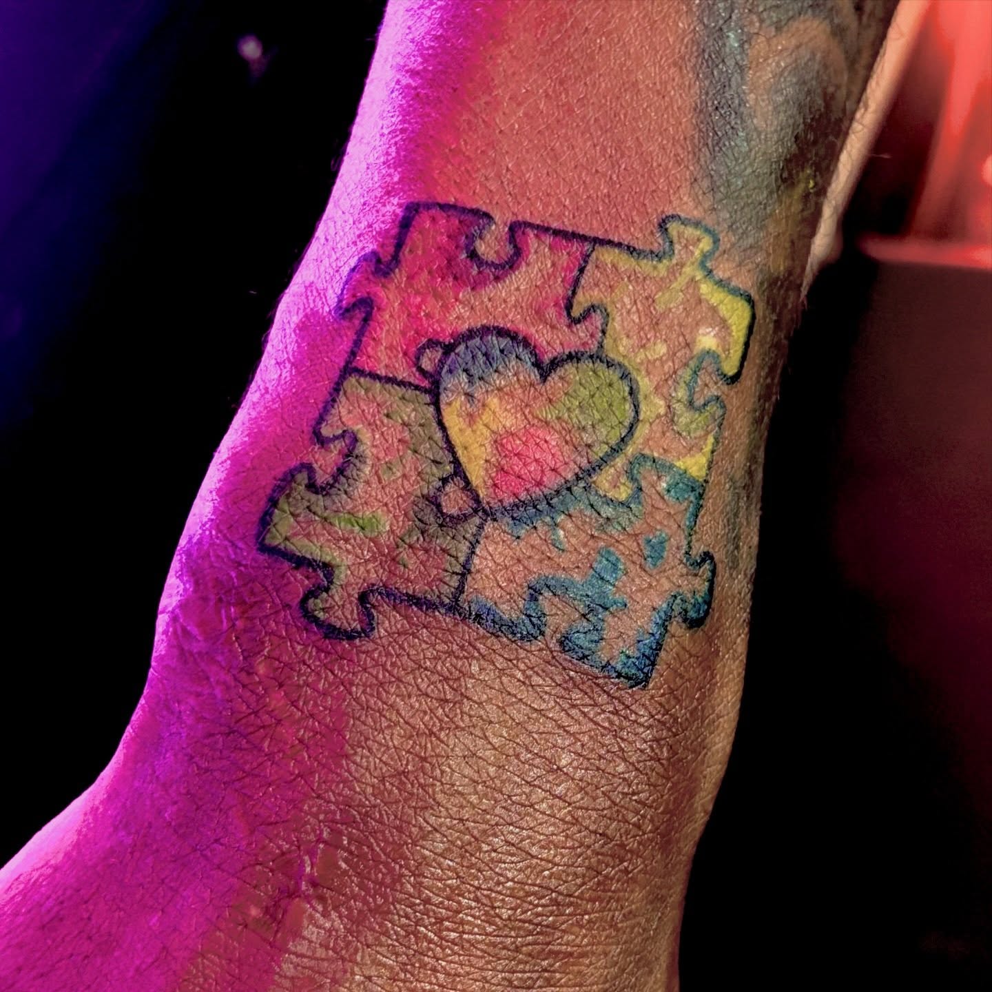 Heart puzzle new school tattoo on the forearm by Tessahwessah 🧞‍♀️