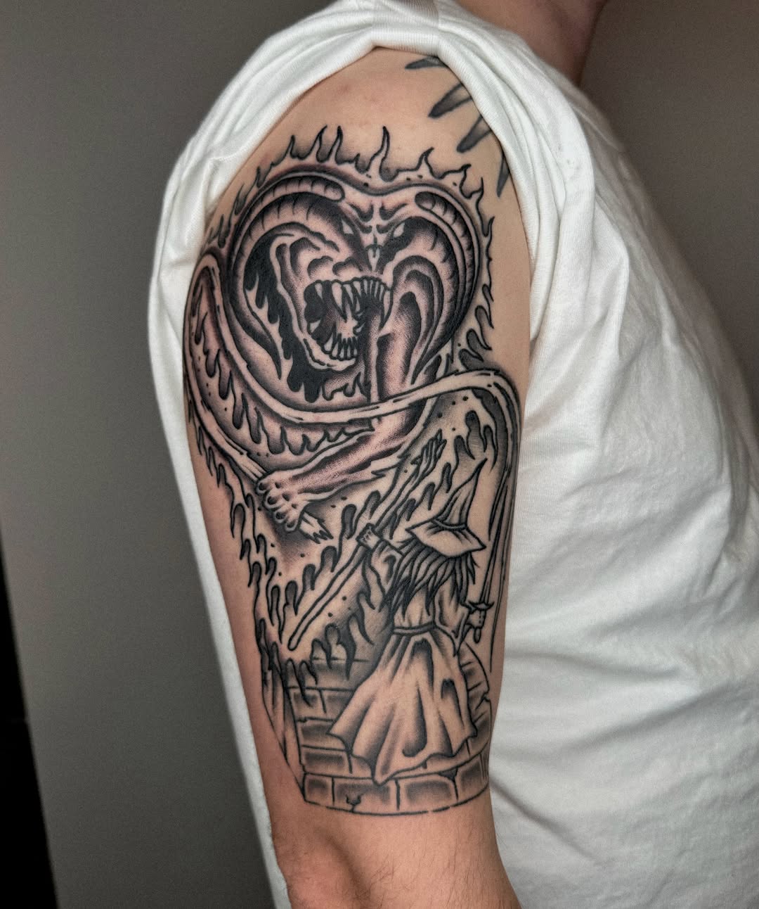 Tattoo by @baby__ugly — black_and_grey, dark_realism