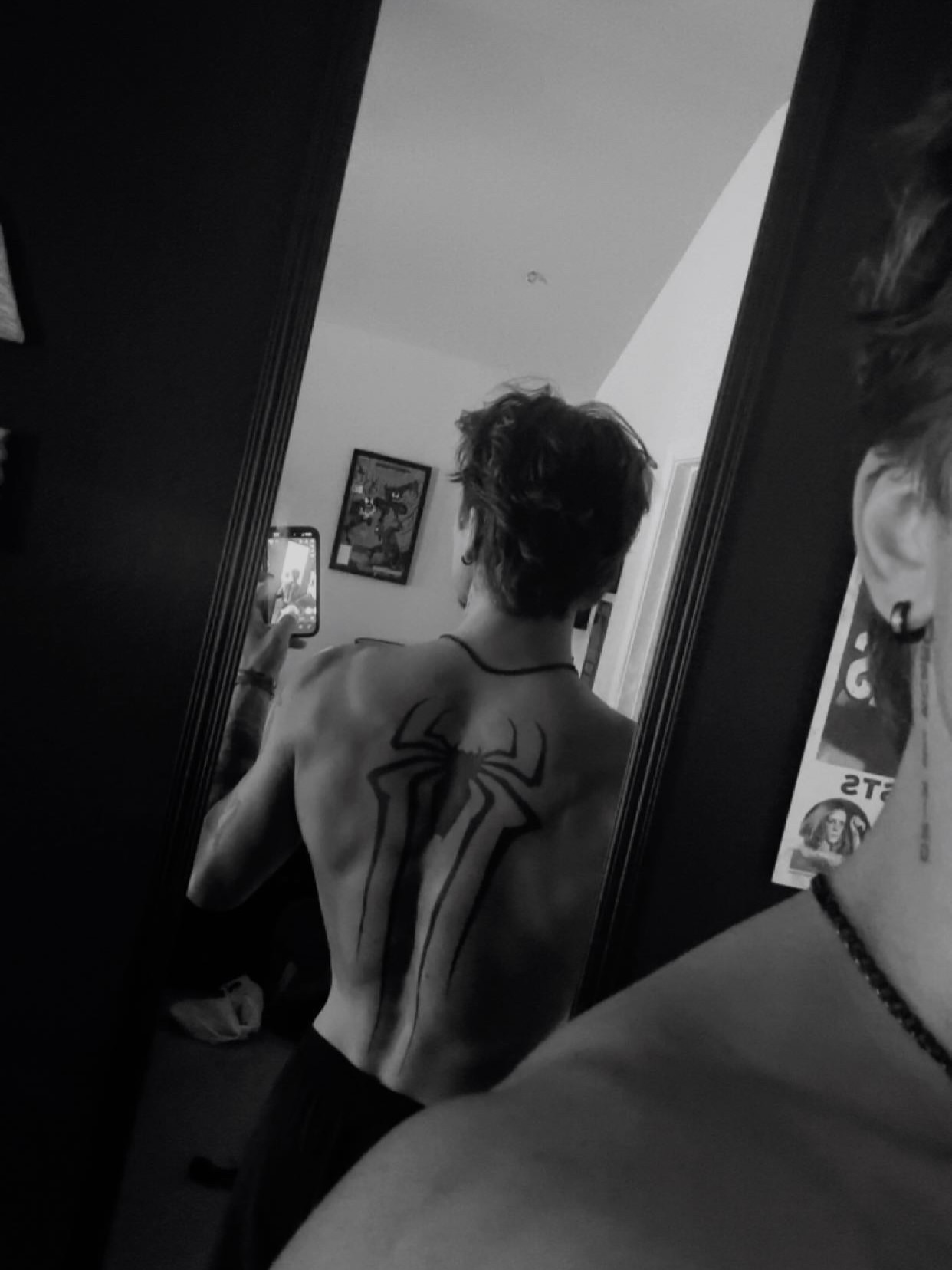 Spider web black and grey tattoo on the back by JT.tattoos