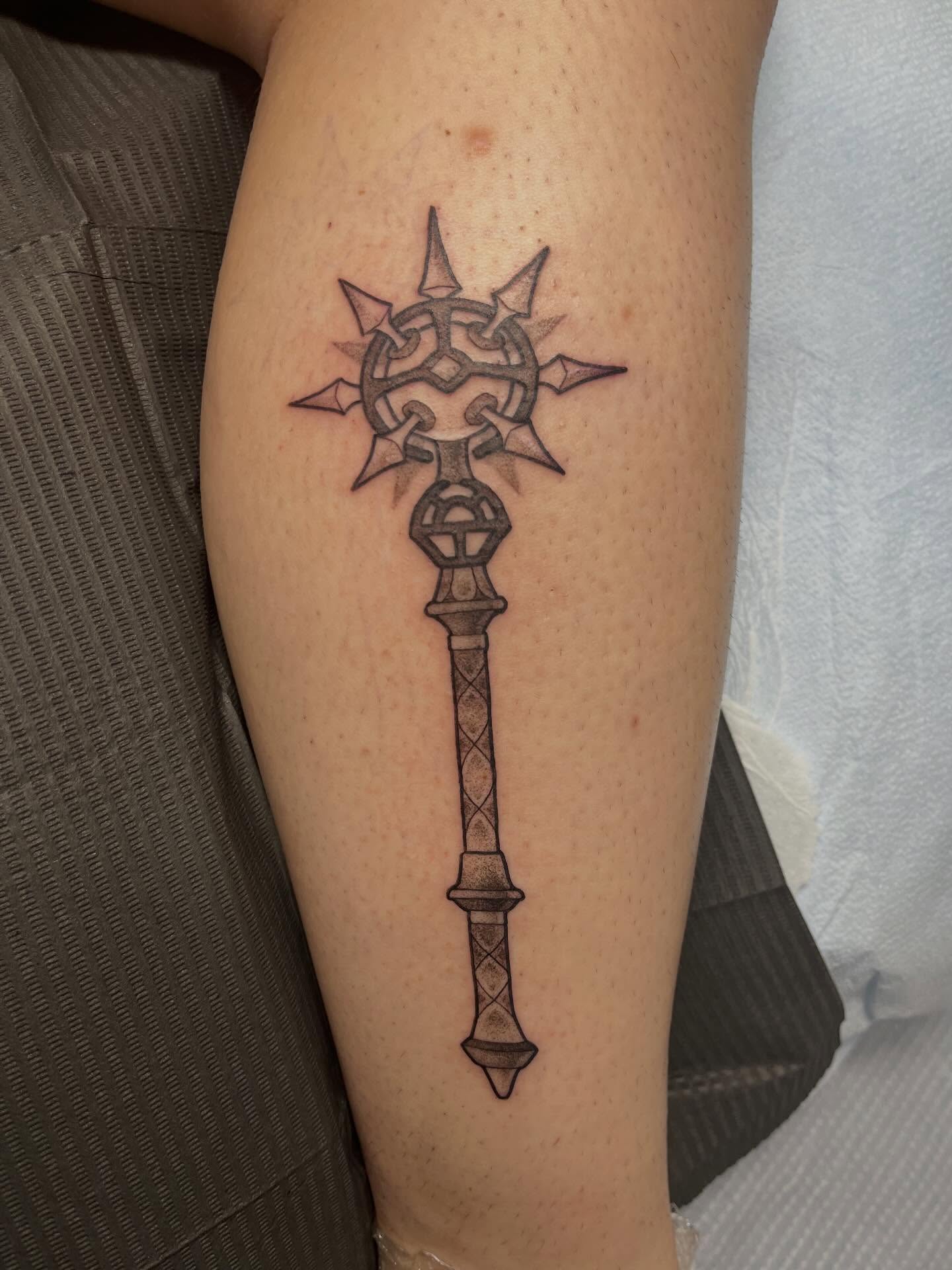Key dotwork tattoo on the forearm by bunny, Minneapolis, Minnesota