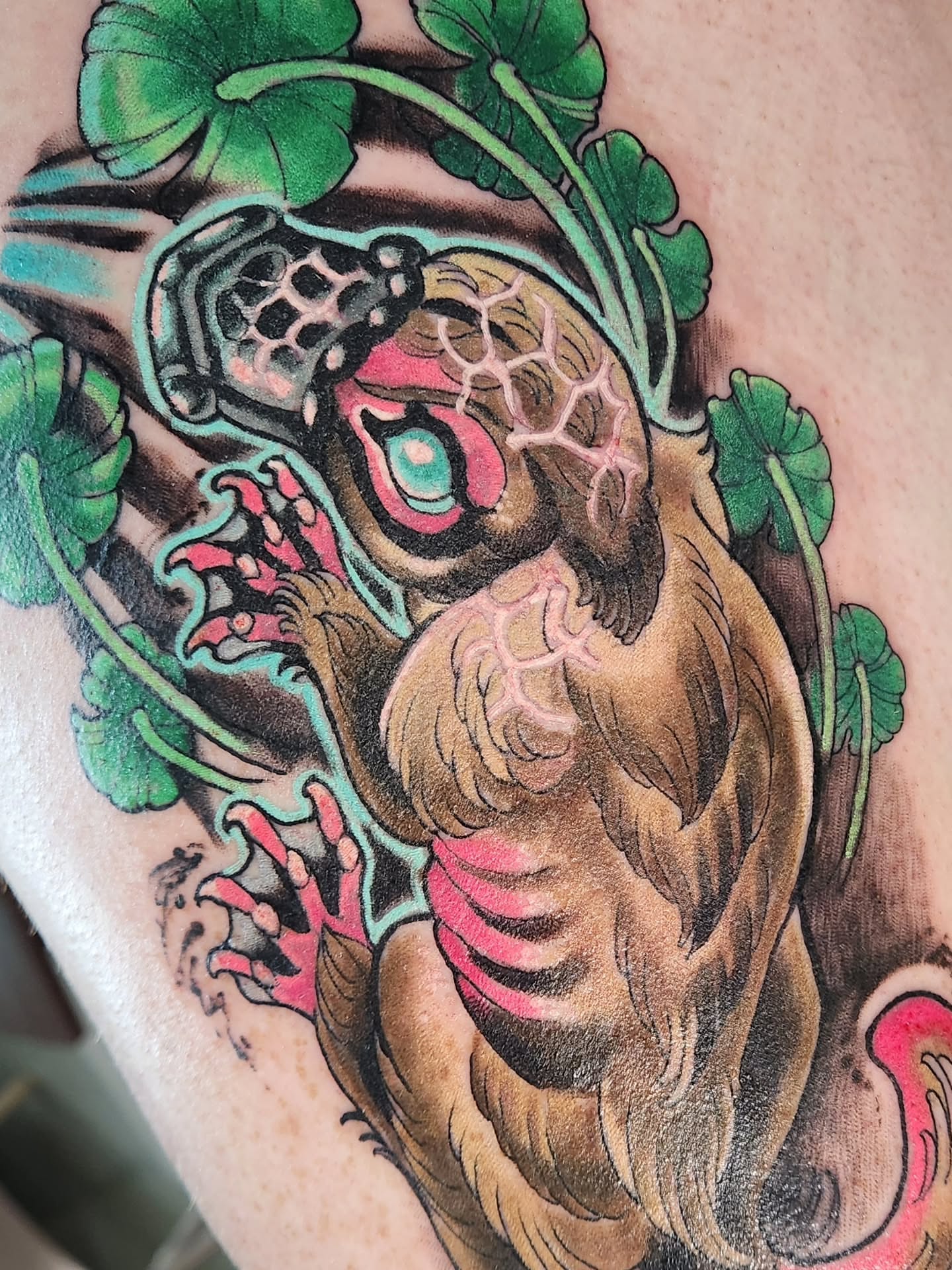 Turtle American traditional tattoo on the thigh by Randy