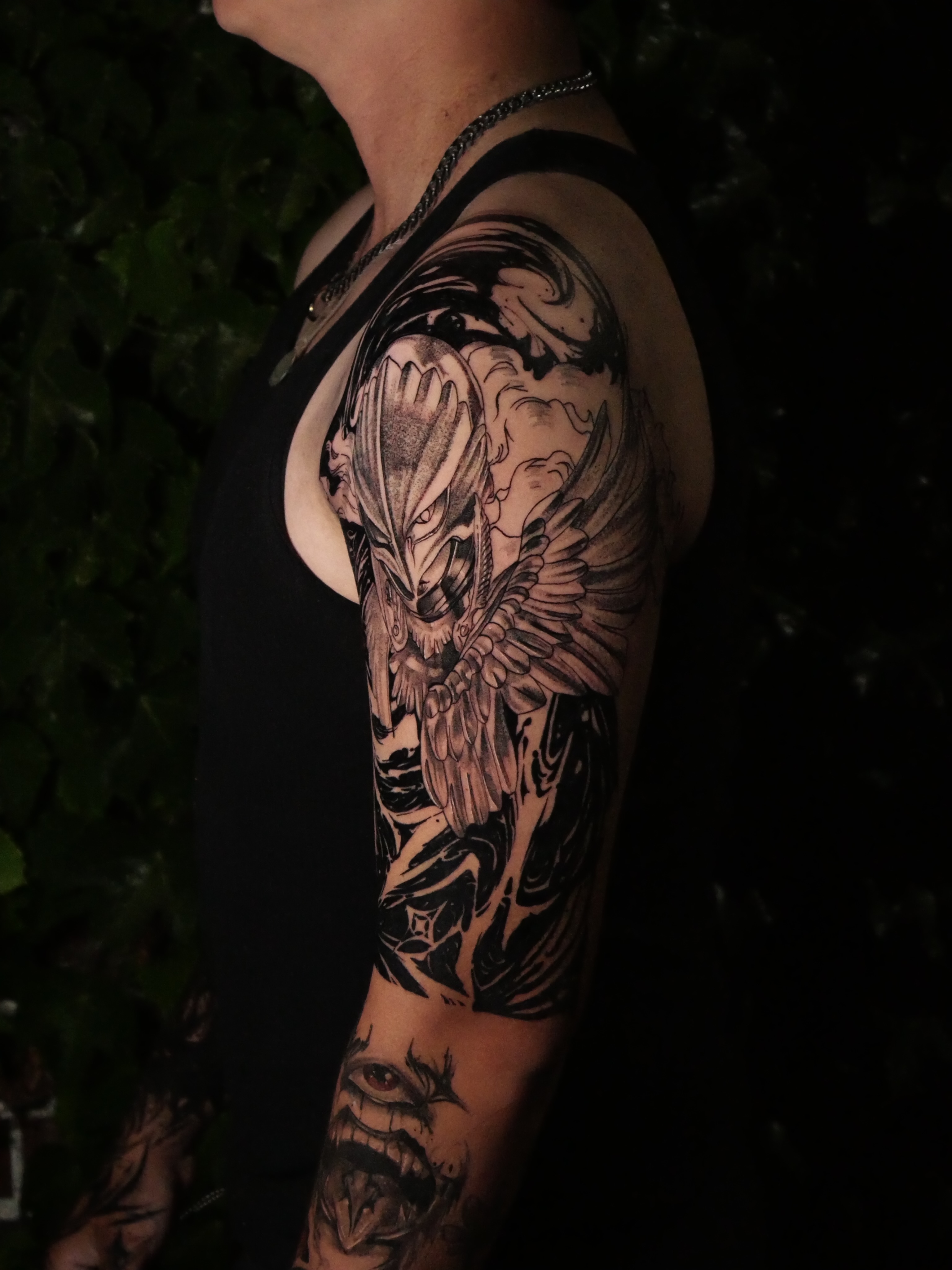 Eagle black and grey tattoo on the shoulder by Sloppy