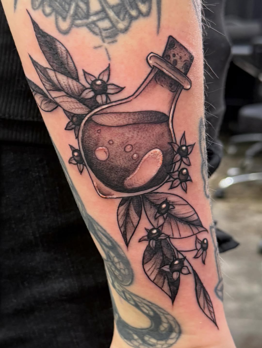 Tattoo by @blackhartdesigns — black_and_grey, illustrative