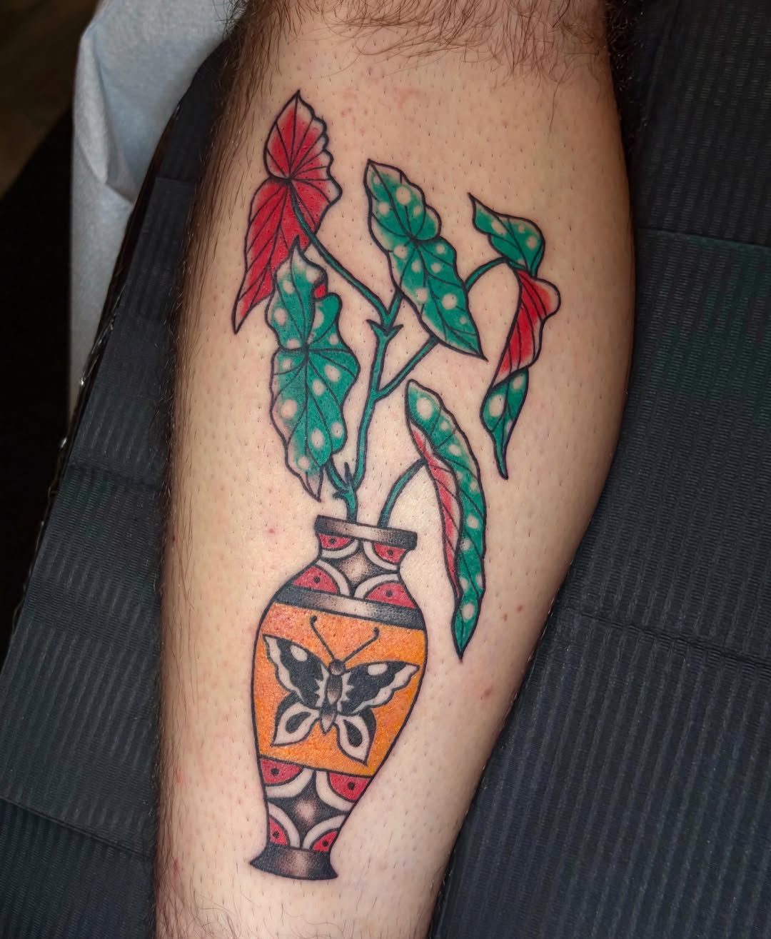 Plant in vase American traditional tattoo on the forearm by Danelle ✶ Nashville Tattooer