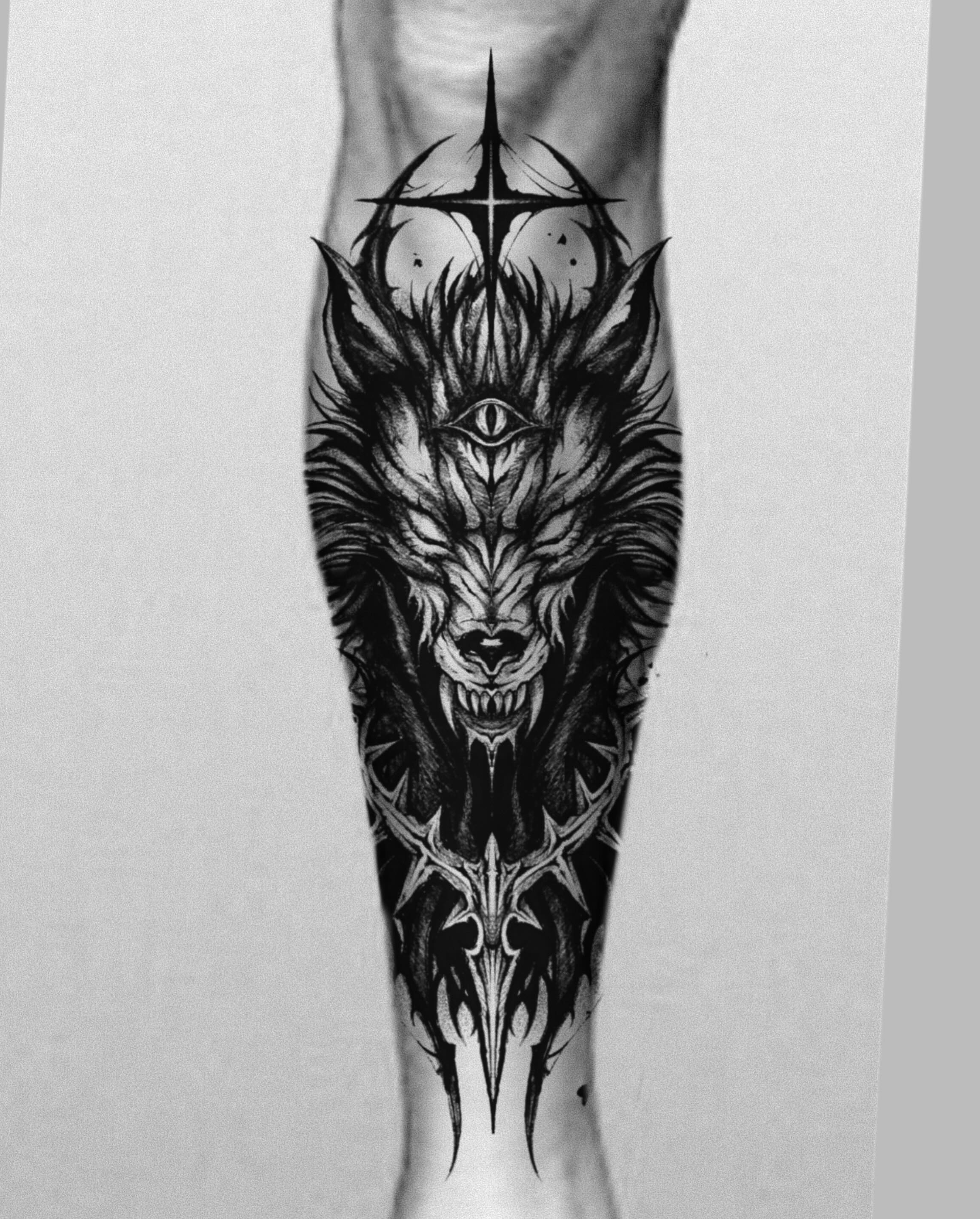 Demon dark realism tattoo on the forearm by Kimgang 김강