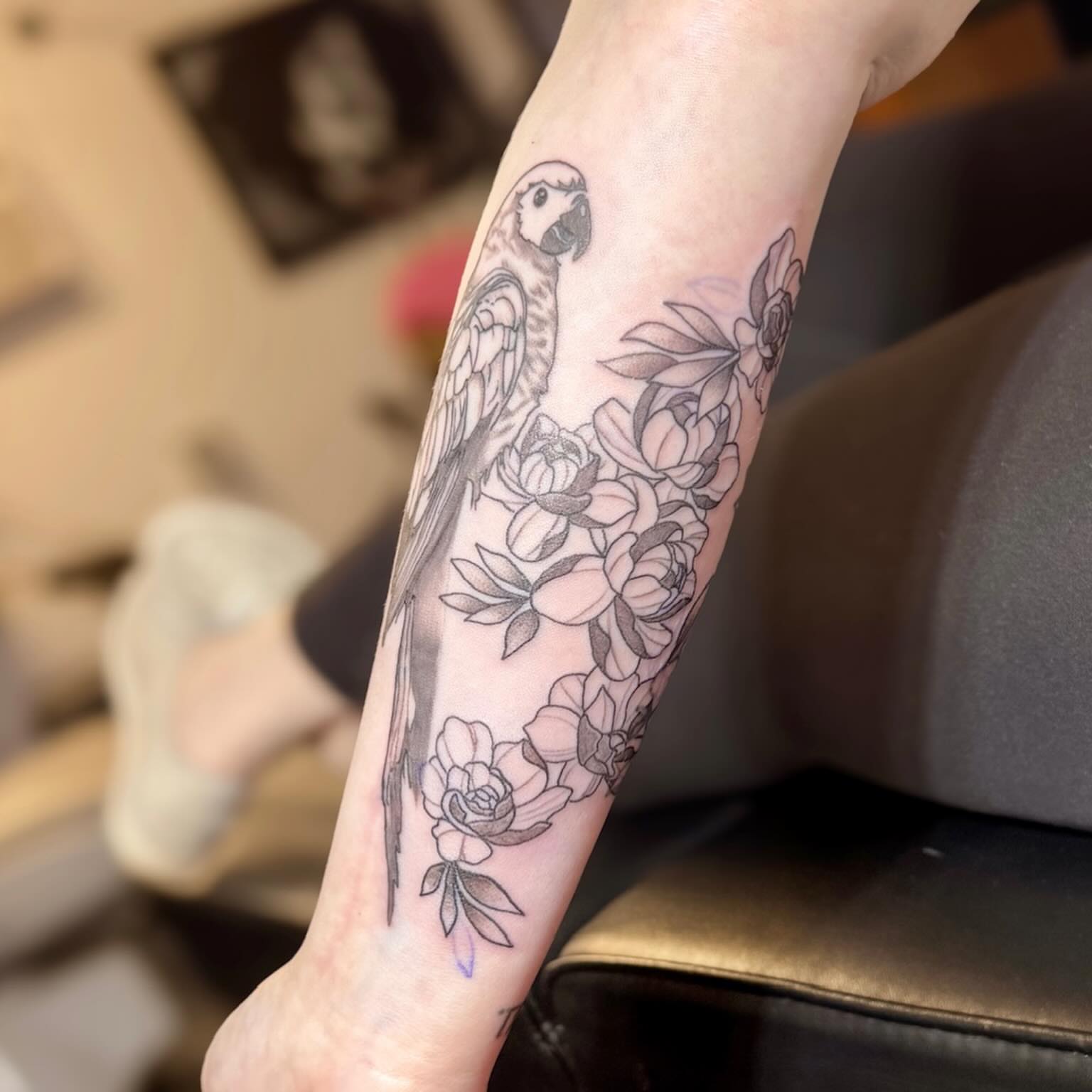 Tattoo by @inkedxlarissa — black_and_grey