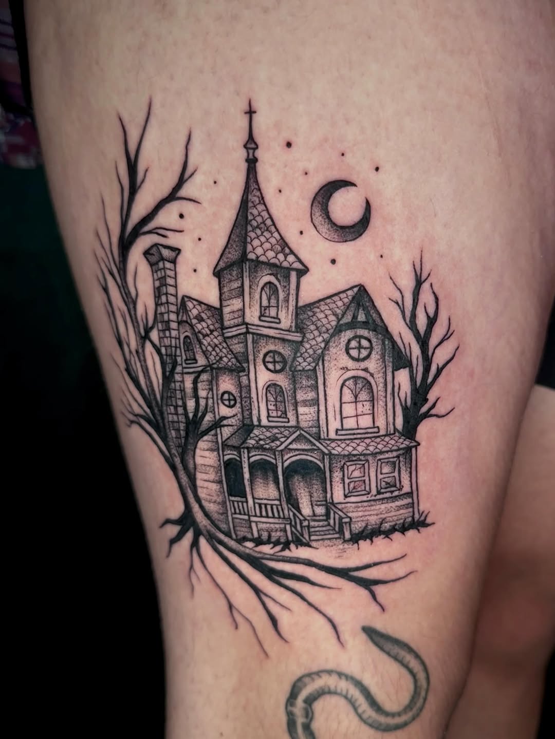 Tattoo by @morgue.in.tattoos — black_and_grey, dark_realism