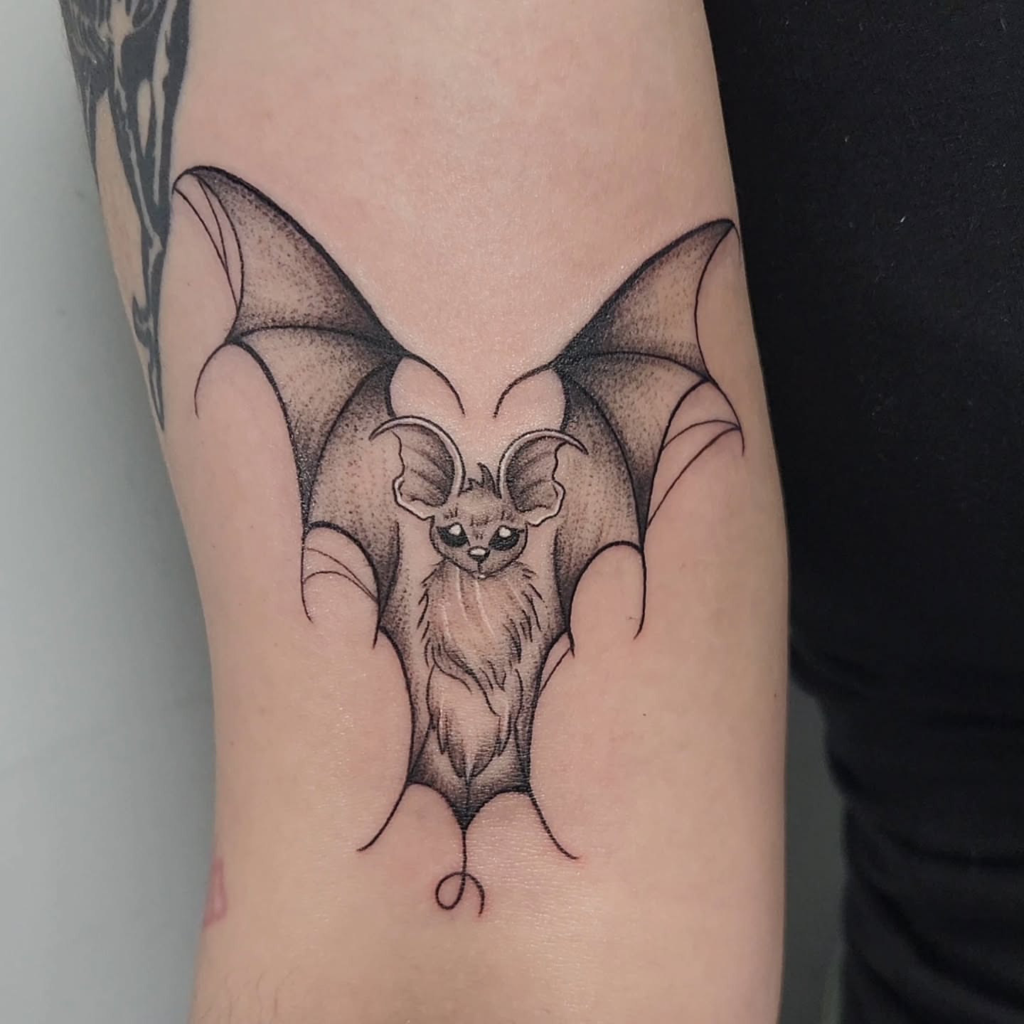 Bat dotwork tattoo on the forearm by Jason August