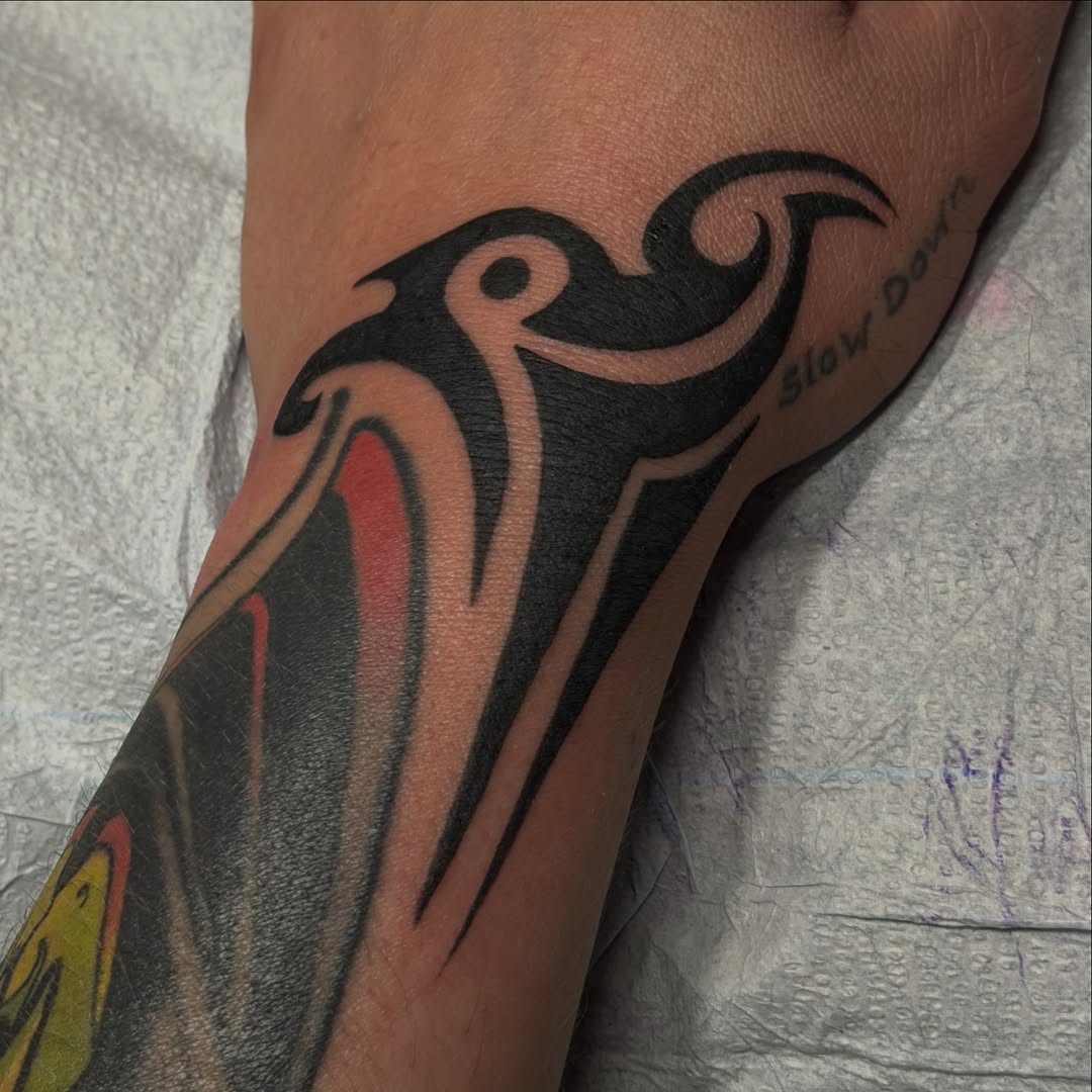 Tattoo by @sarahbobbyart — tribal, lettering_script