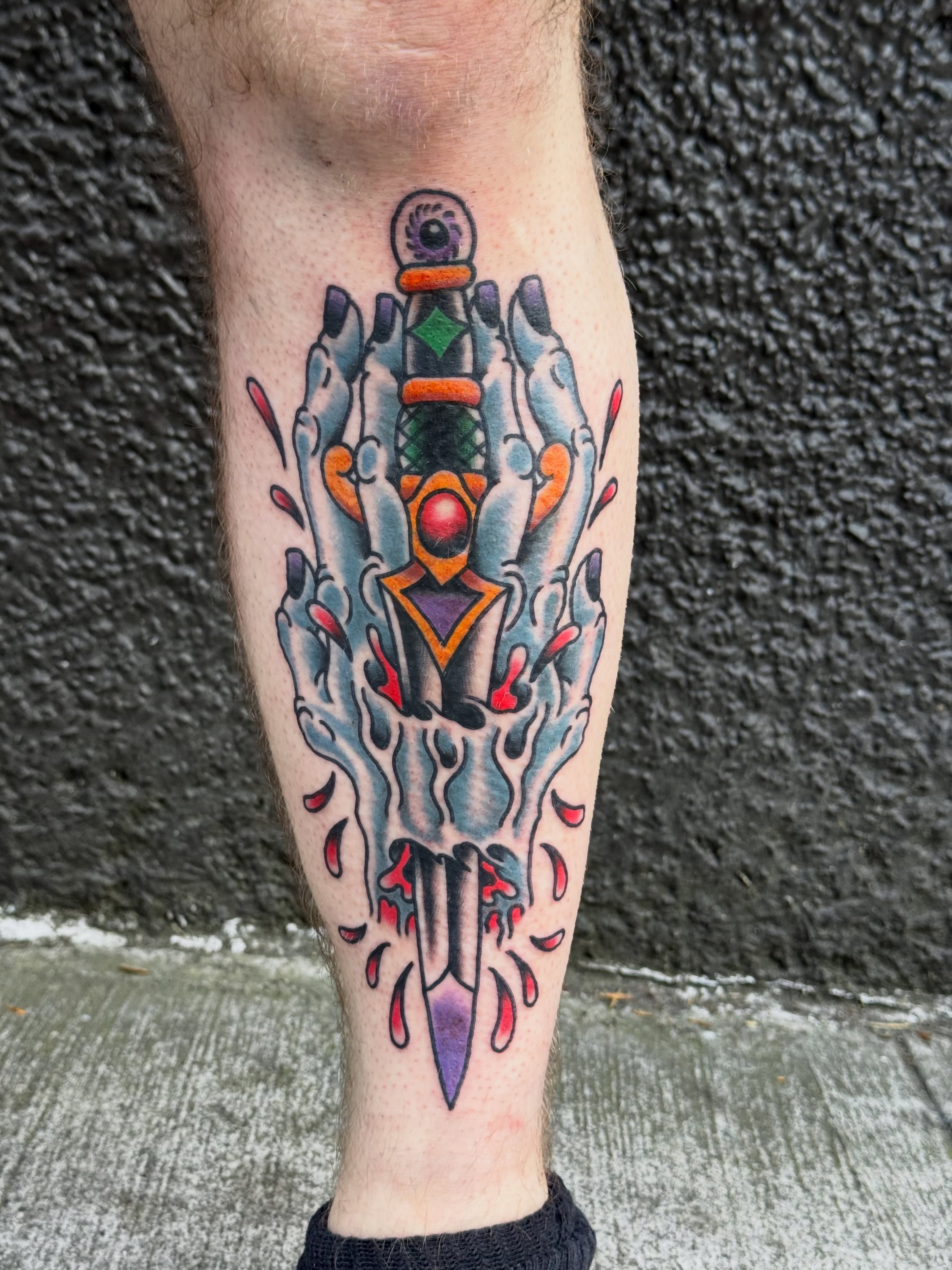 Tattoo by @thepinkmanther — american_traditional, geometric