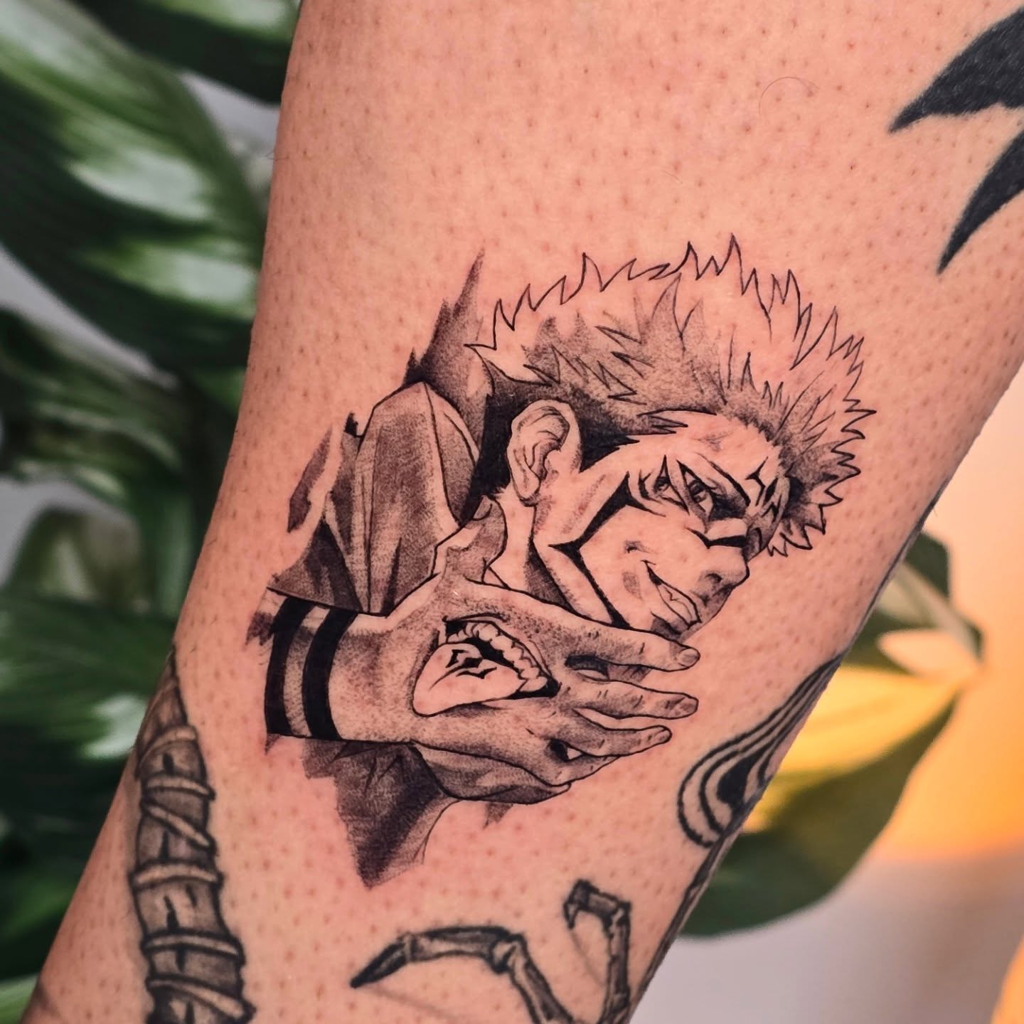 Anime character realism tattoo on the forearm by Scribbles (Teala René), Charlotte, North Carolina