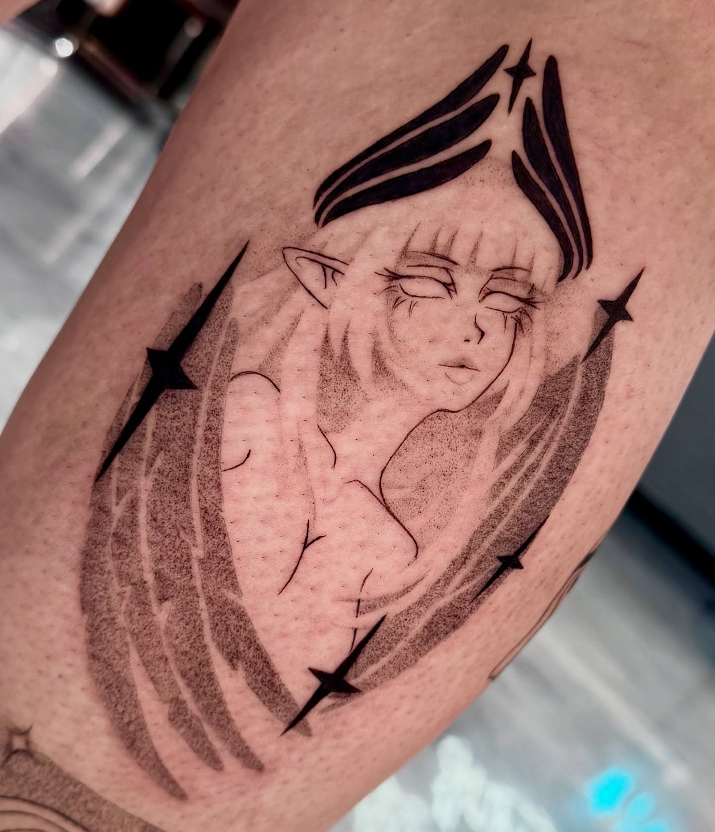 Tattoo by @keybluetattoo — dotwork, black_and_grey