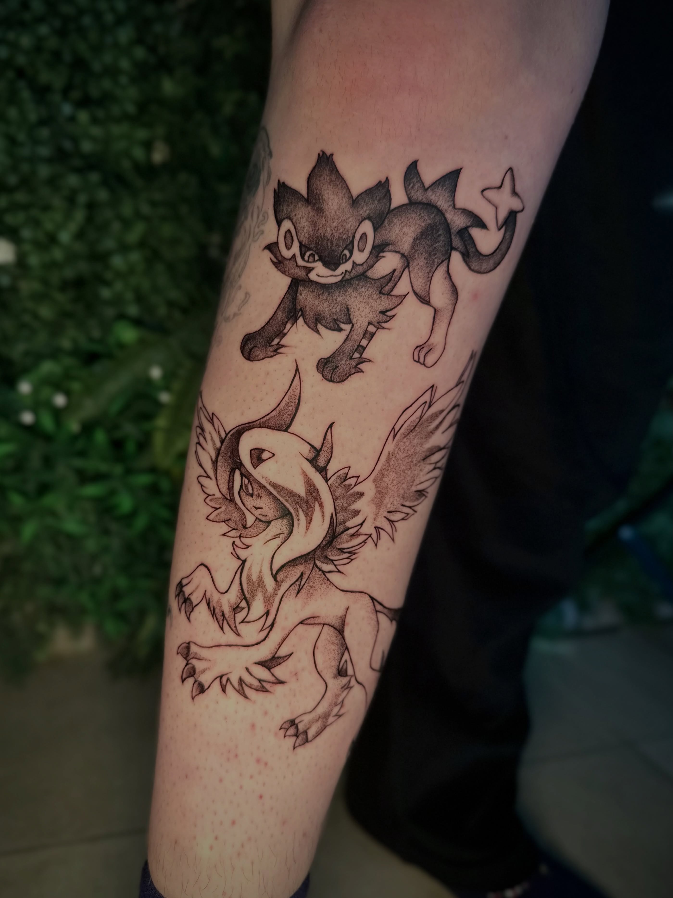 Tattoo by @moggy_tattoo โ dotwork, anime