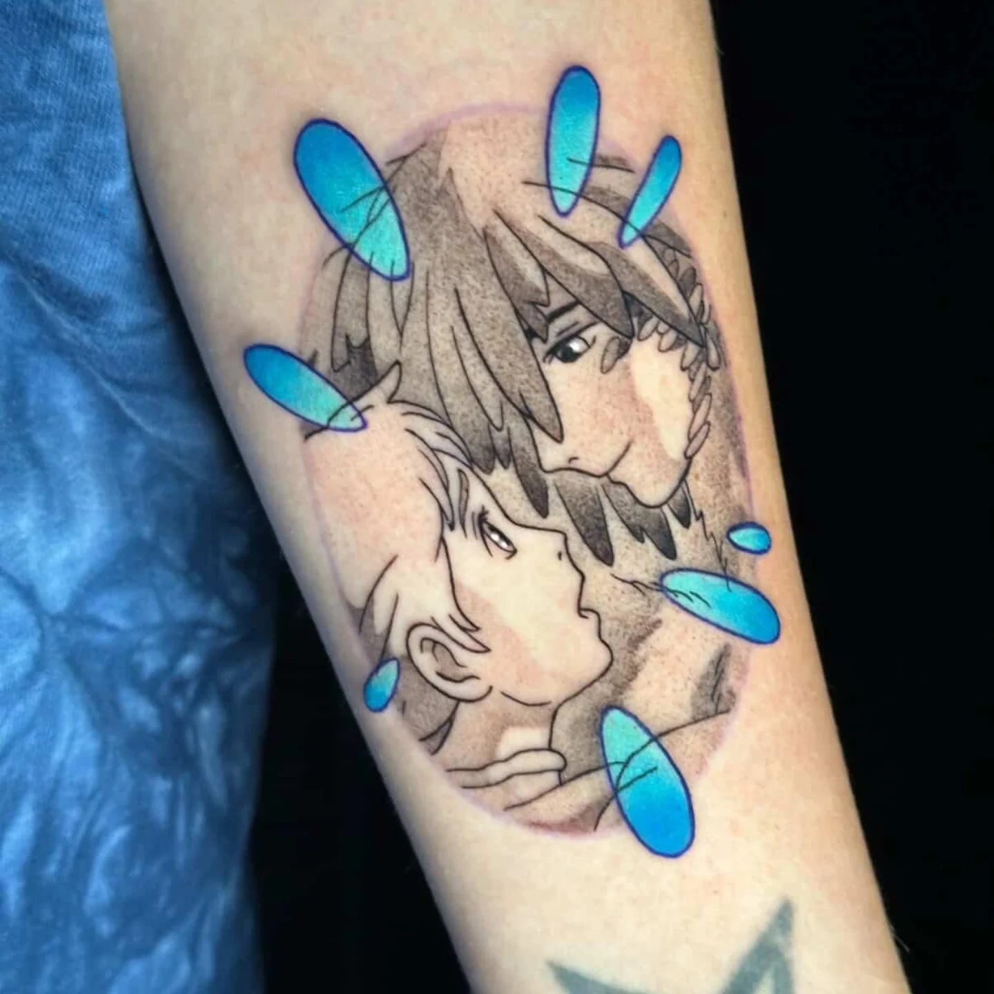 Anime characters anime tattoo on the forearm by Dustin Hughes