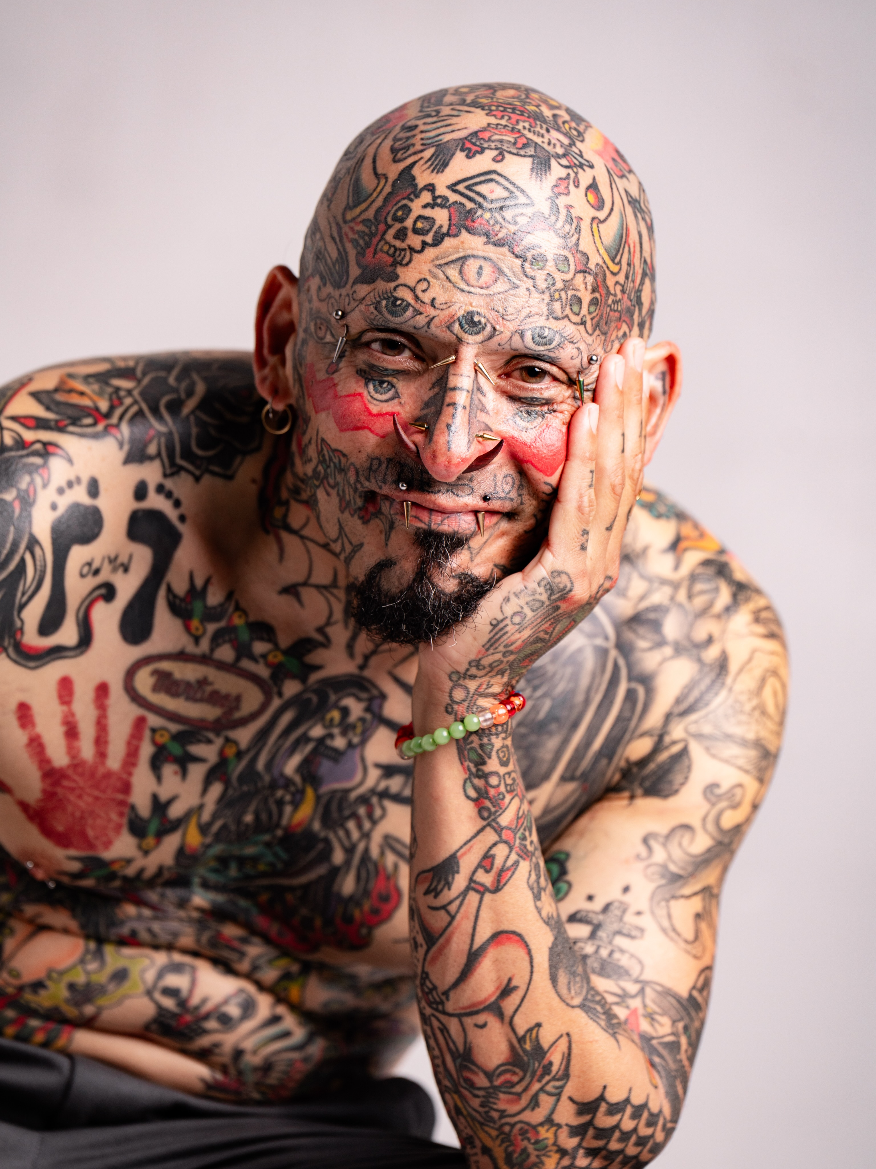 Full-body tattoo American traditional tattoo on the torso by Nestor Zelaya