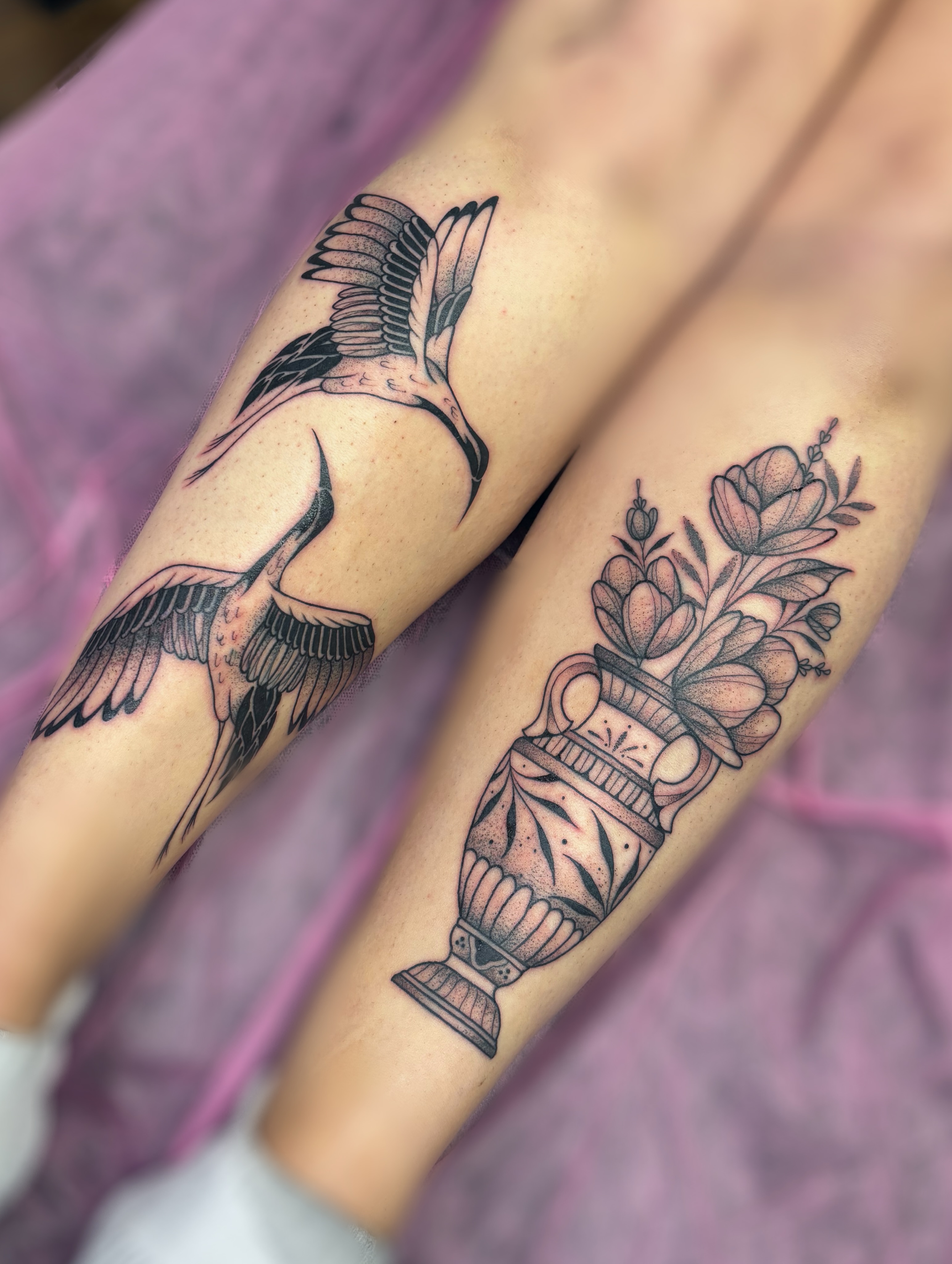 Bird and vase realism tattoo on the forearm by ✿ sadie winter ✿