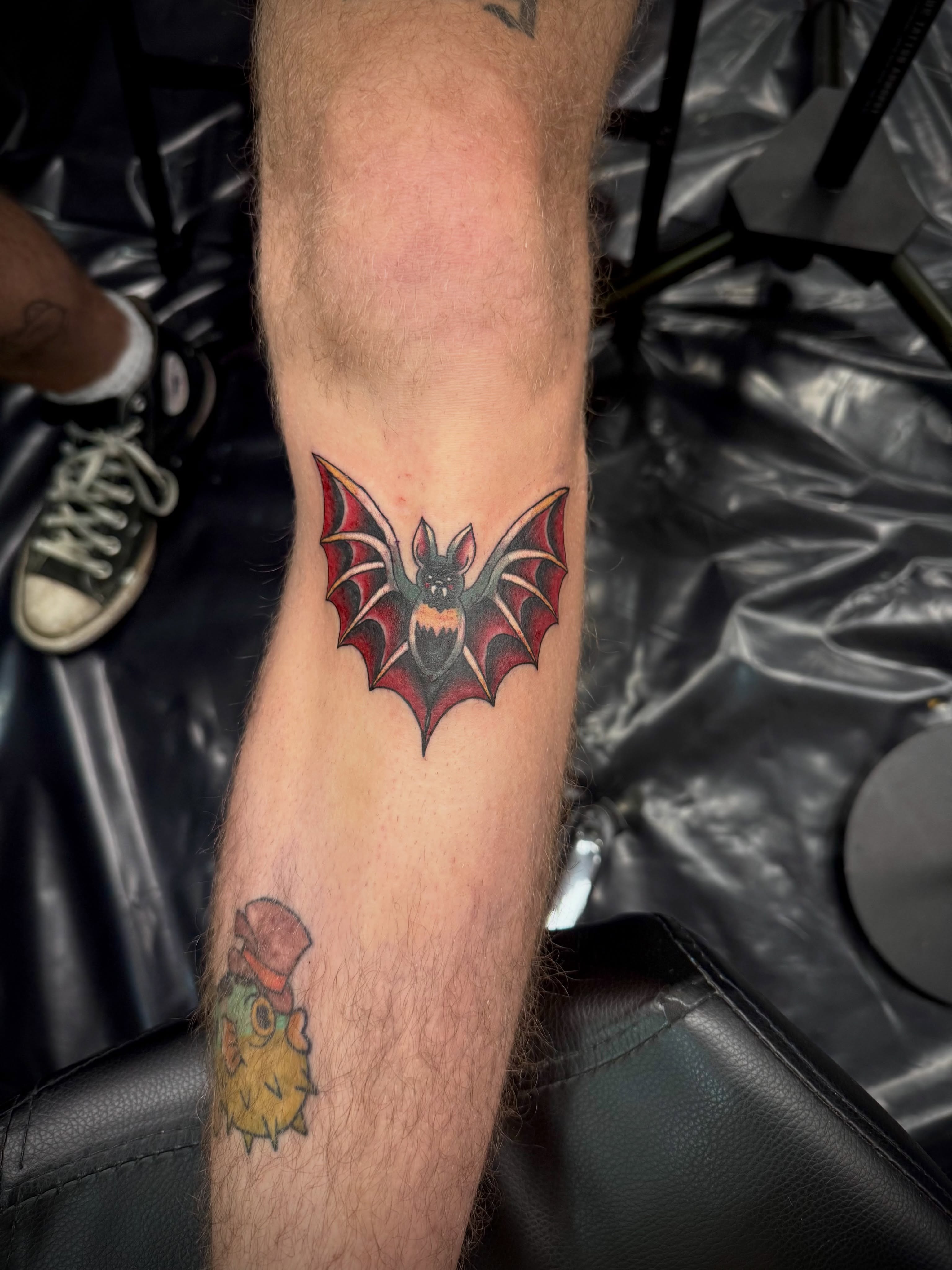 Bat American traditional tattoo on the forearm by Kylie Allen