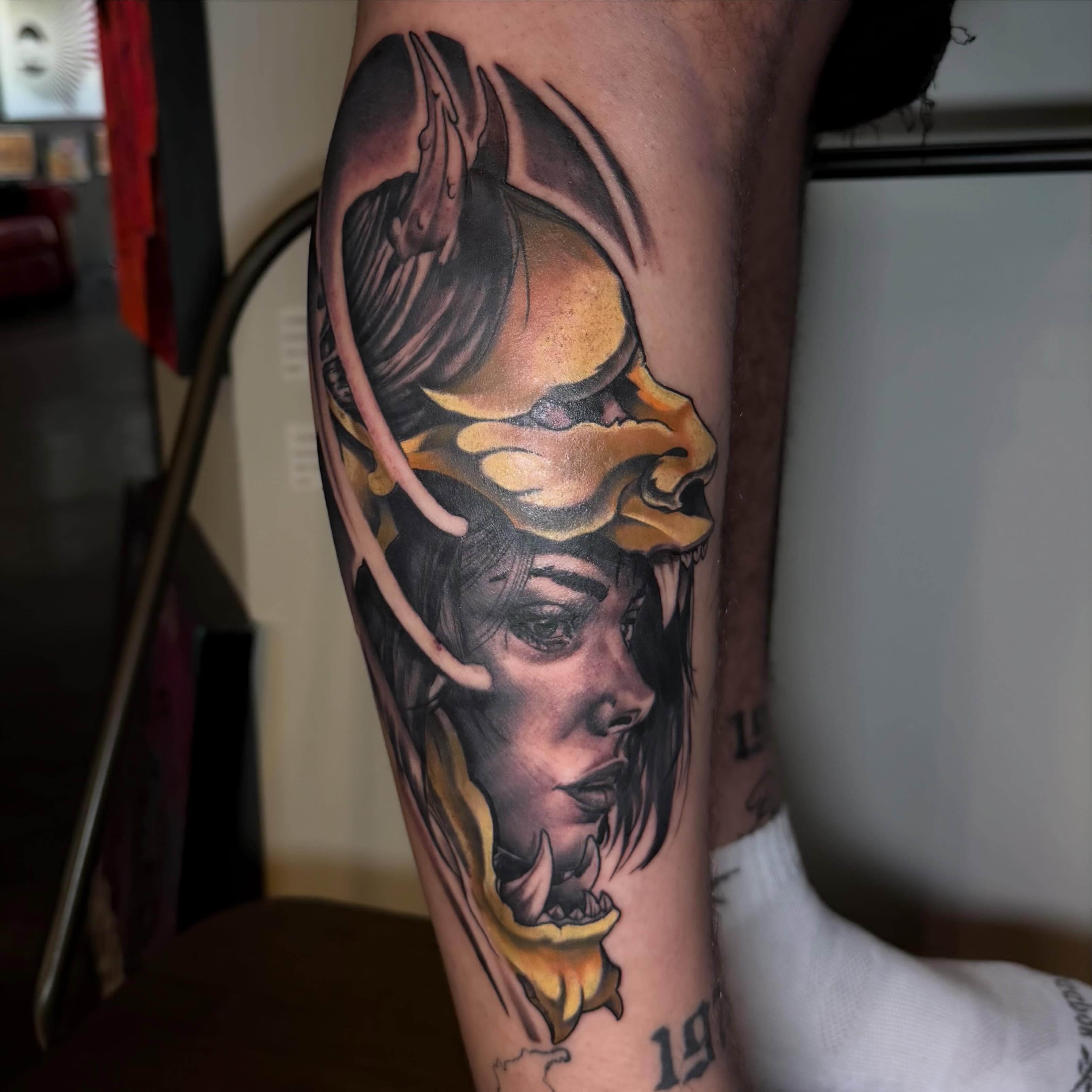Woman with skull realism tattoo on the forearm by Lu Ve, Dayton, Ohio