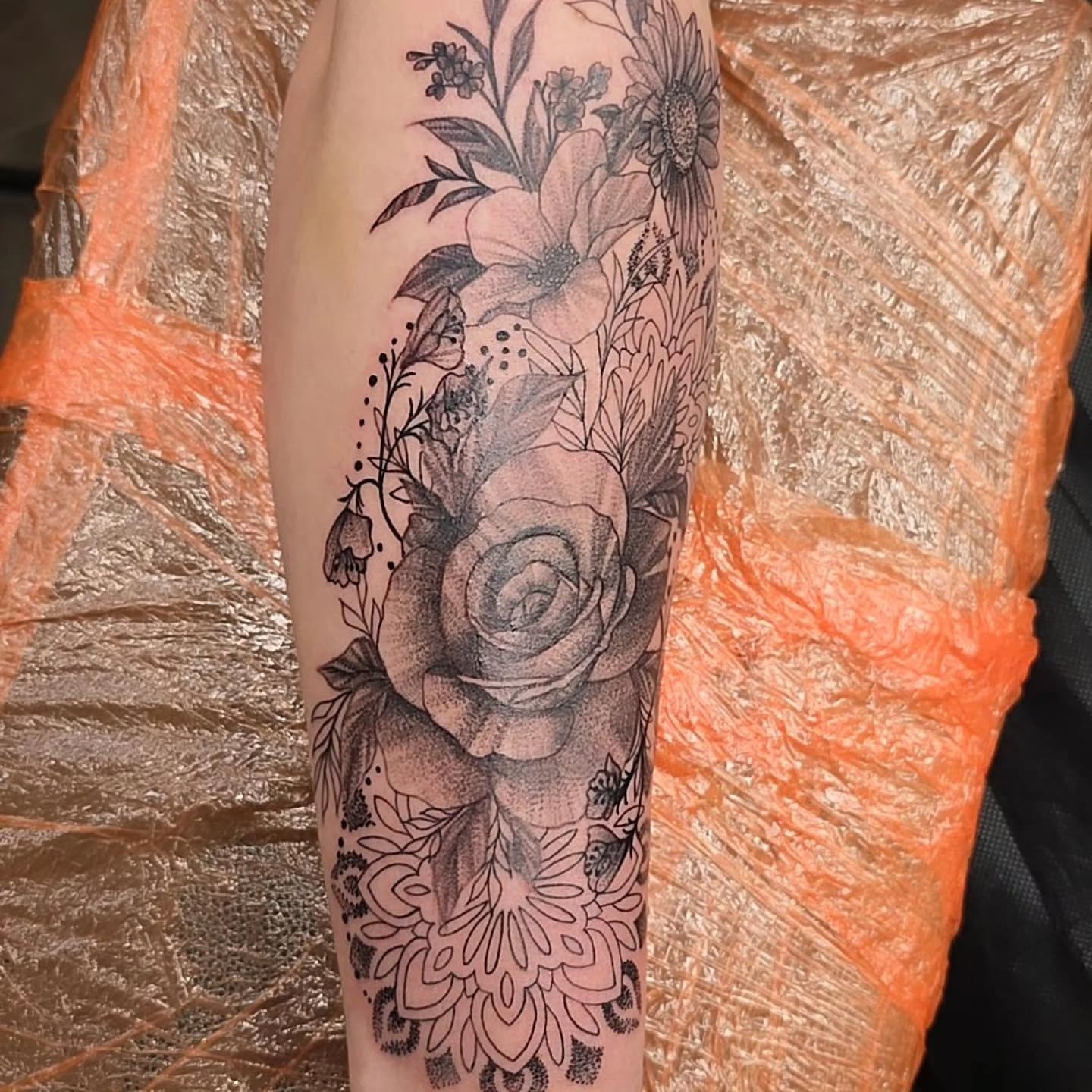 Tattoo by @creativeinsighttattoo19 — dotwork, black_and_grey