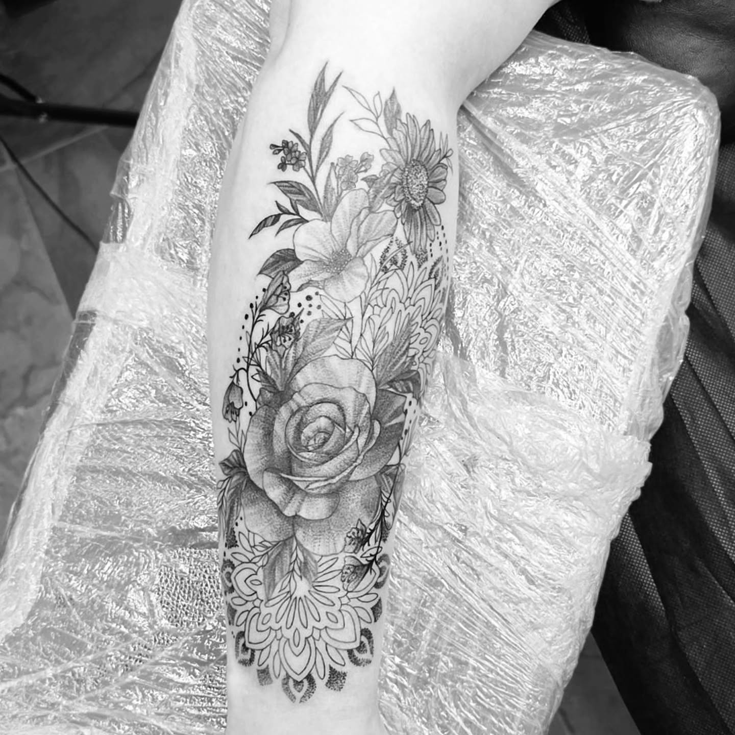 Tattoo by @creativeinsighttattoo19 — dotwork, black_and_grey