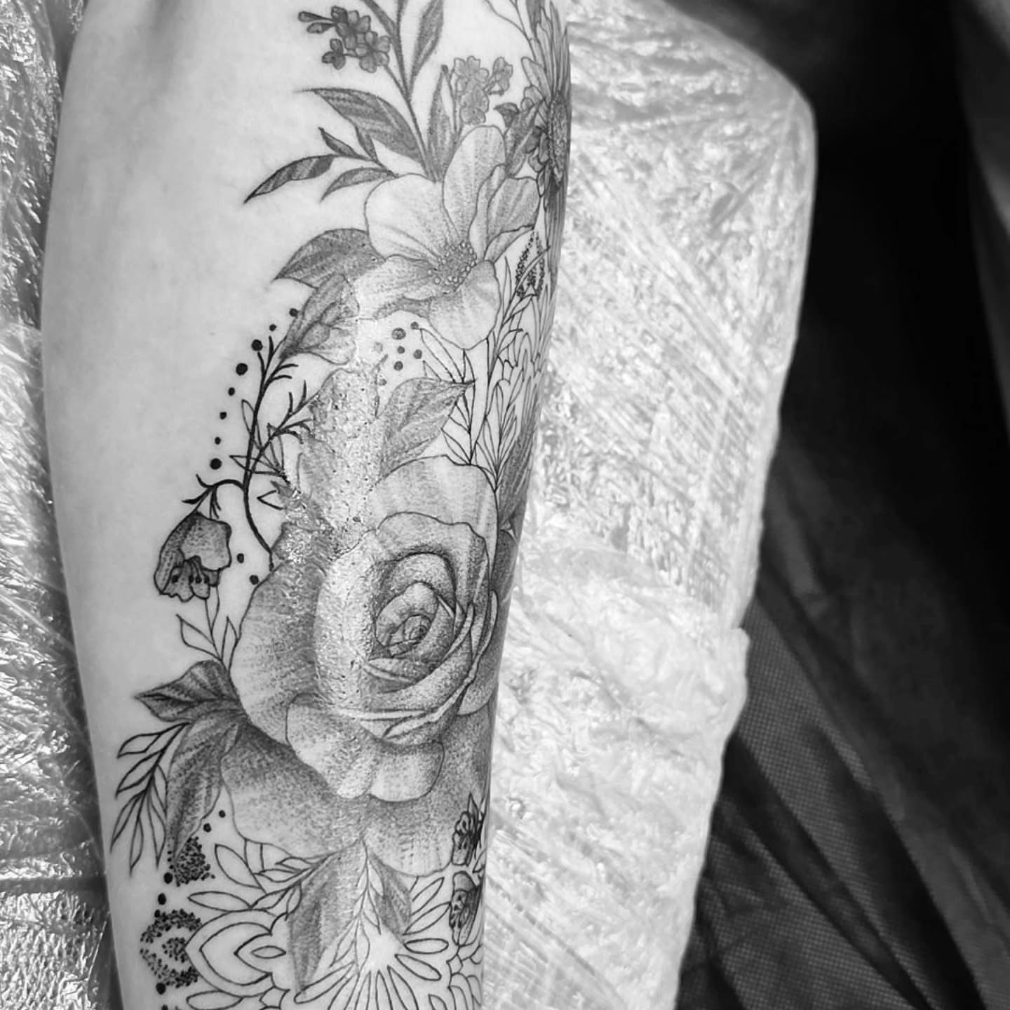 Tattoo by @creativeinsighttattoo19 — dotwork, black_and_grey