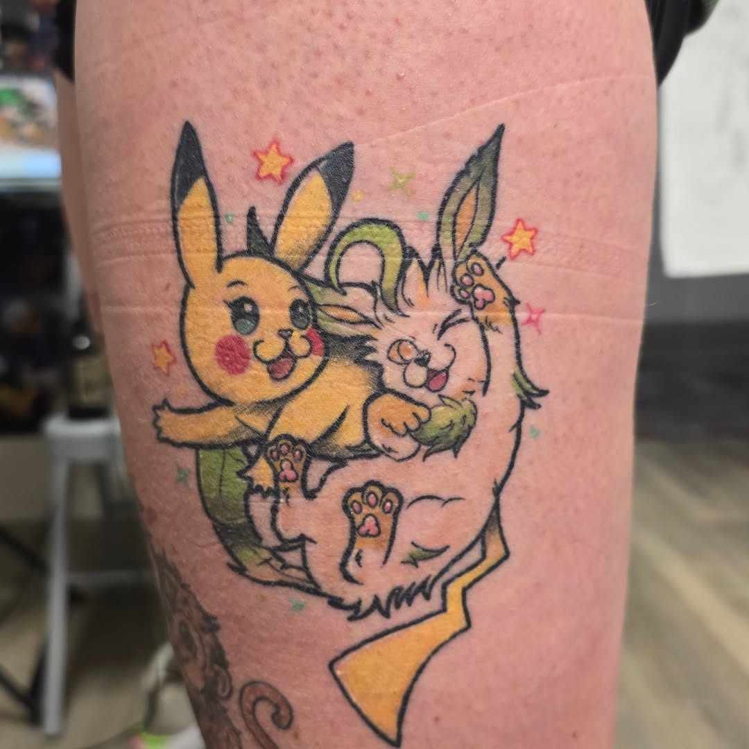 Tattoo by @foxkidstattoos — dotwork, anime