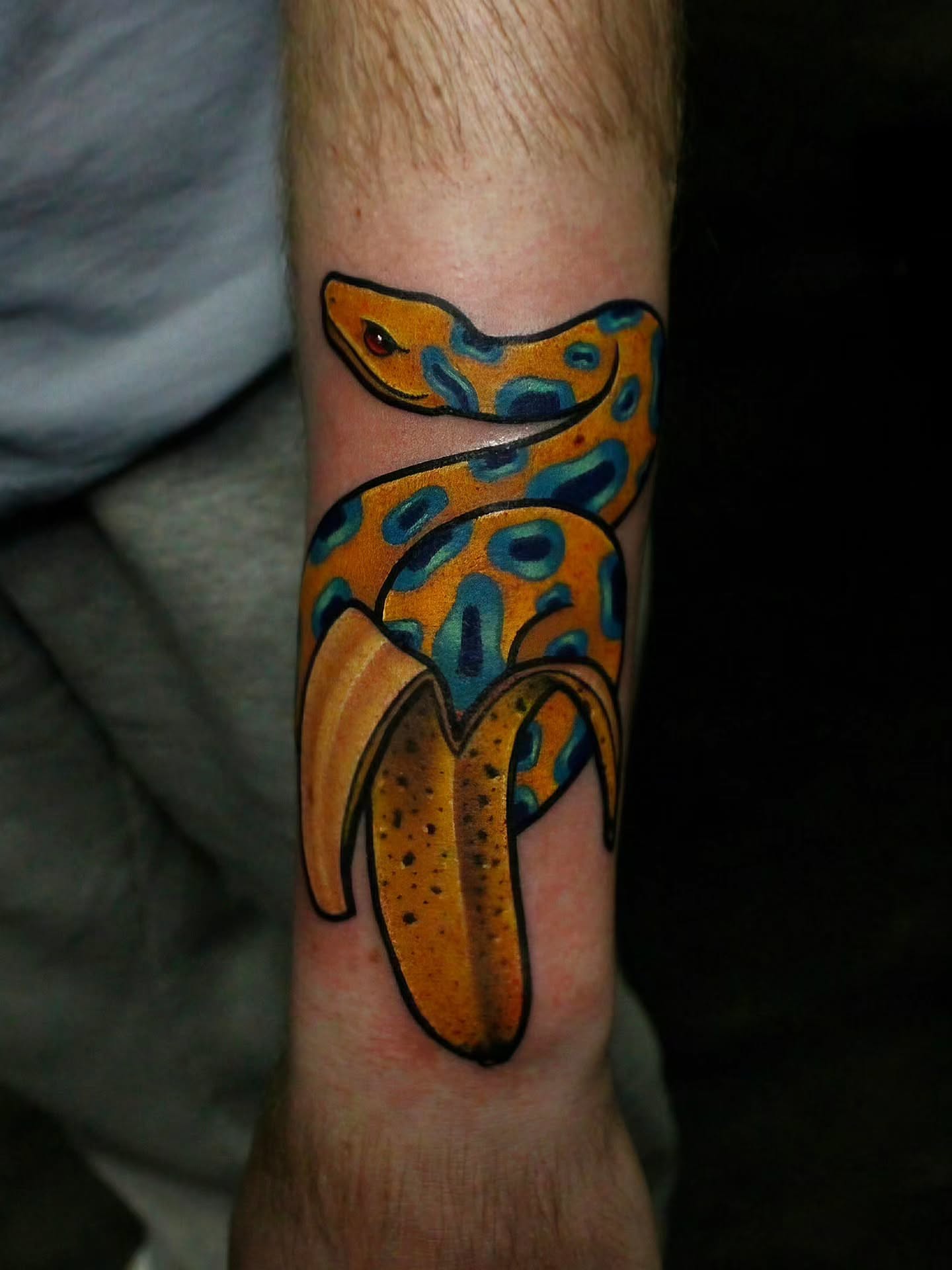 Banana peel dotwork tattoo on the forearm by Joey Vinci, Phoenix, Arizona