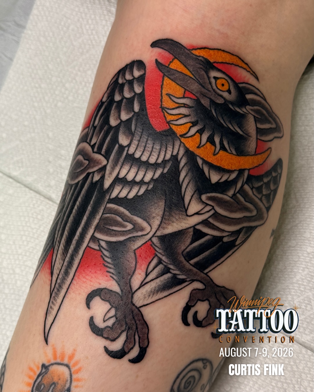 Raven American traditional tattoo on the forearm by 🕸curtis Fink🕸
