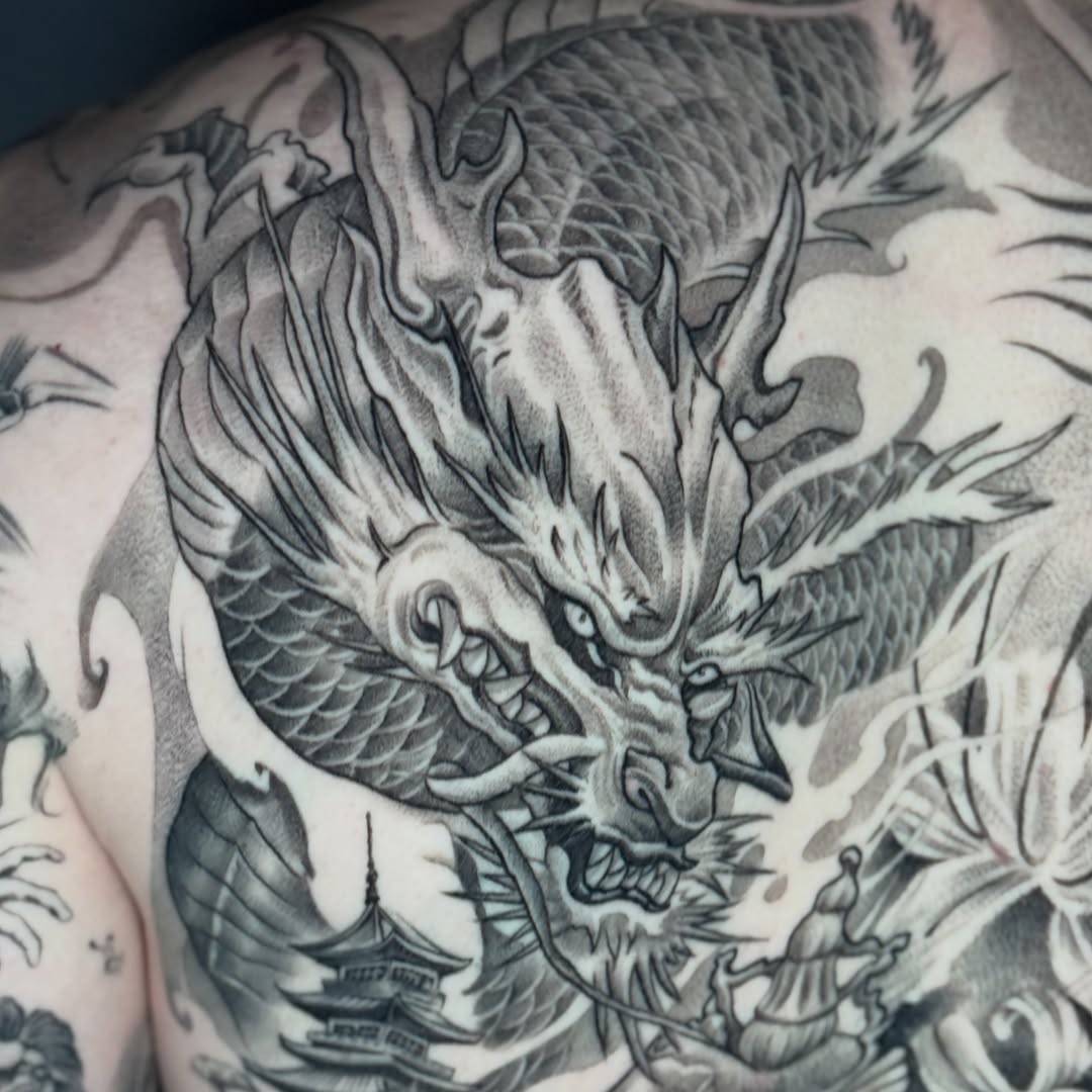 Tattoo by @zacharyktattoos โ japanese_irezumi, black_and_grey