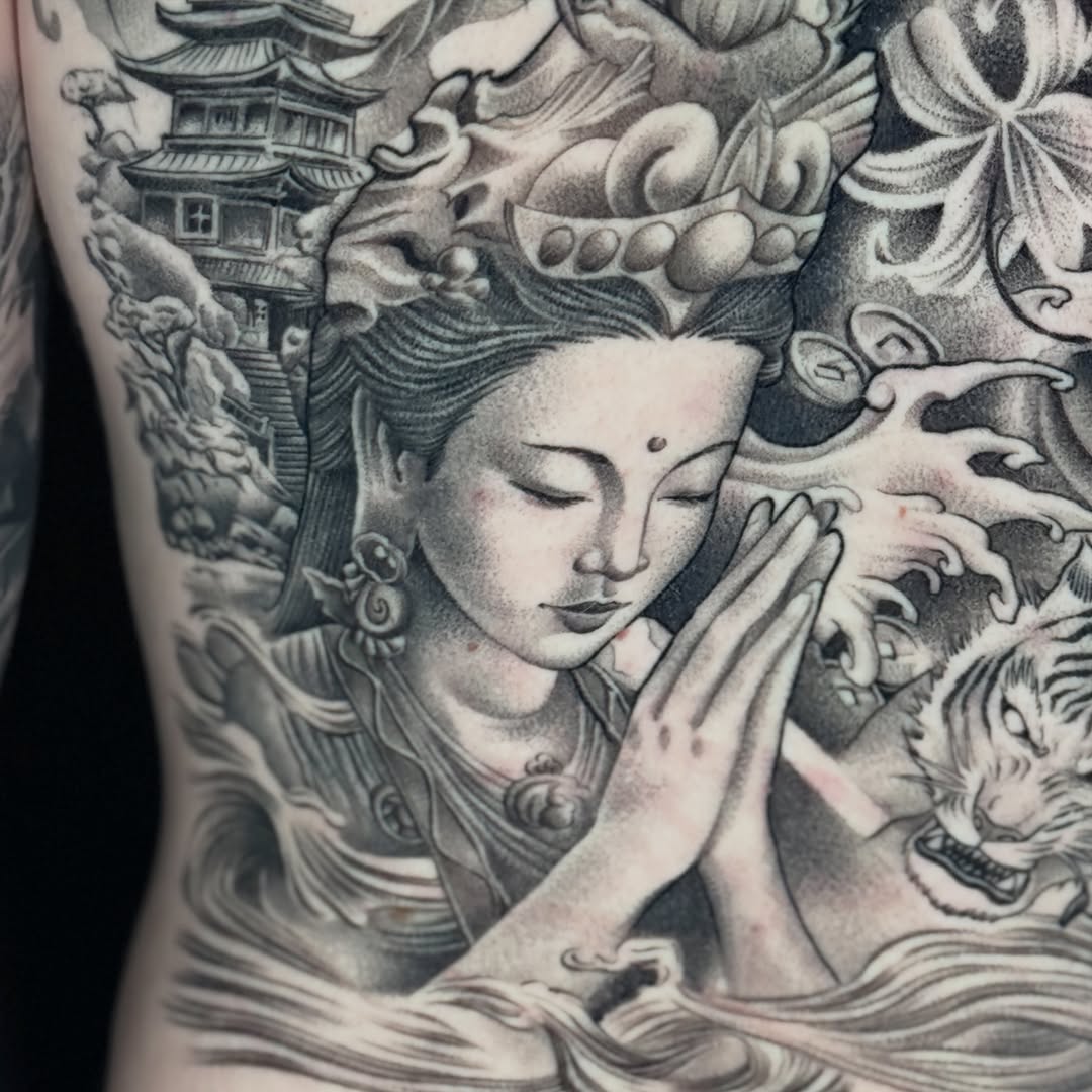 Tattoo by @zacharyktattoos โ japanese_irezumi, black_and_grey