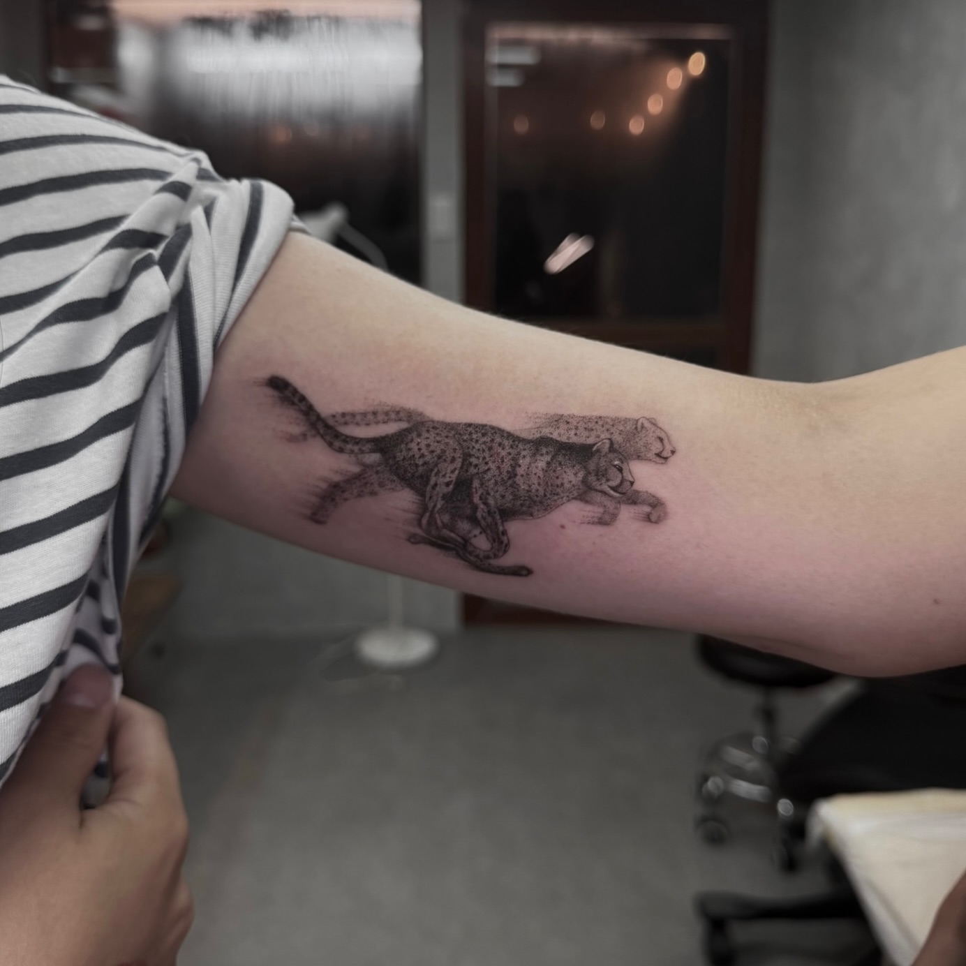 Cheetahs black and grey tattoo on the forearm by Arhem Quiambao